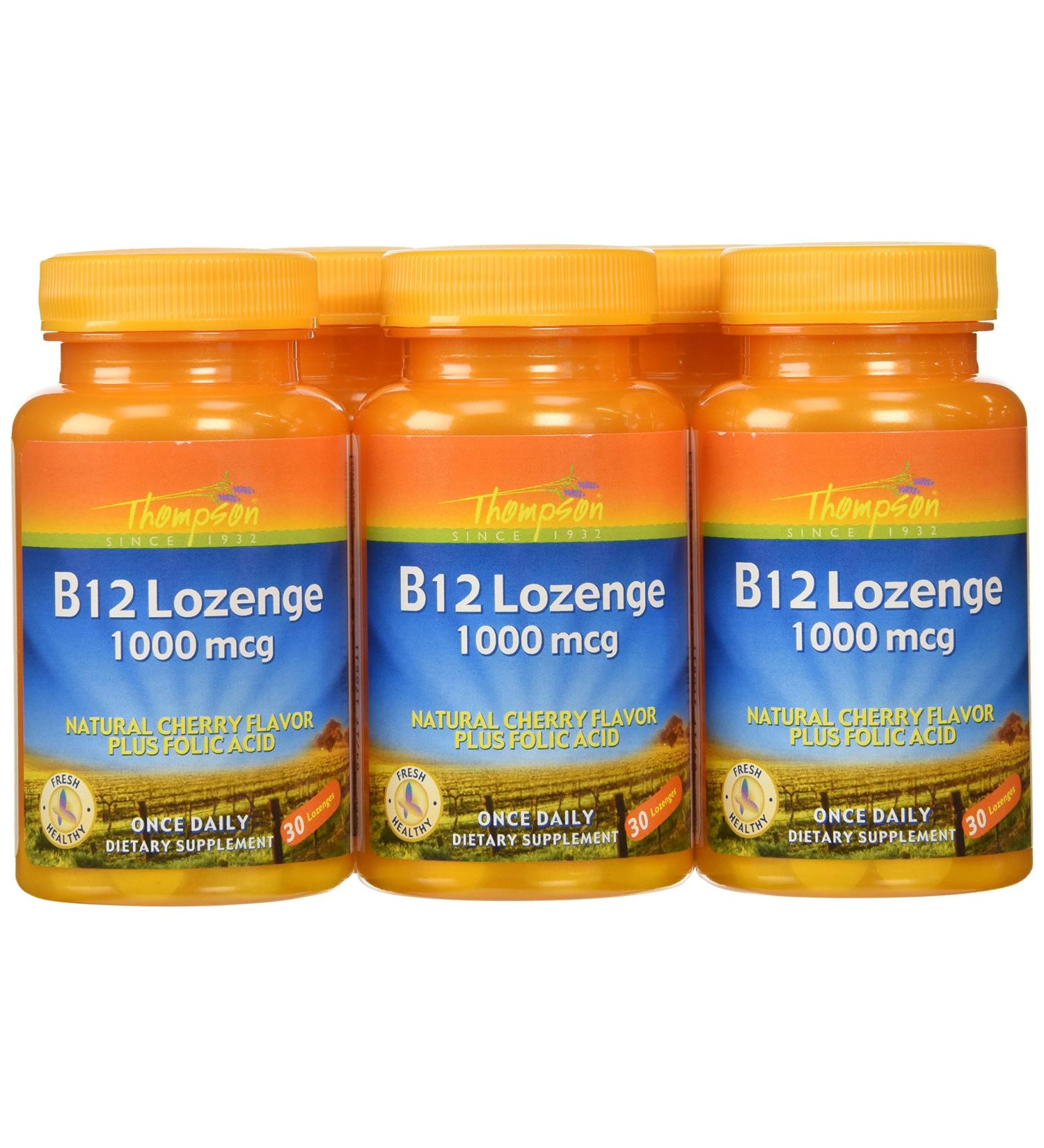 Thompson B12 Lozenge - Natural Cherry Flavor 1000 mcg | 30 Lozenges | Energy & Wellness - Buy Online on GoSupps.com