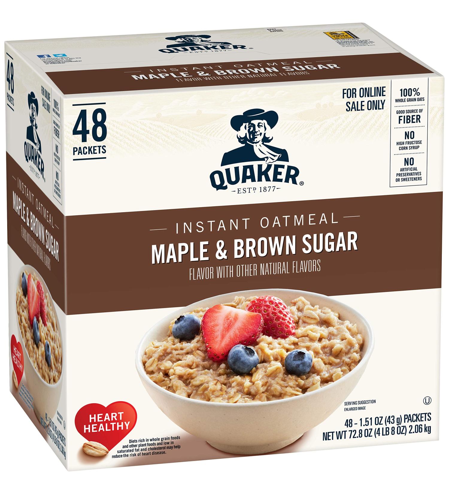 Quaker Instant Oatmeal Maple & Brown Sugar Packets - 48 Individual 1.51oz Packs - Buy Online on GoSupps.com