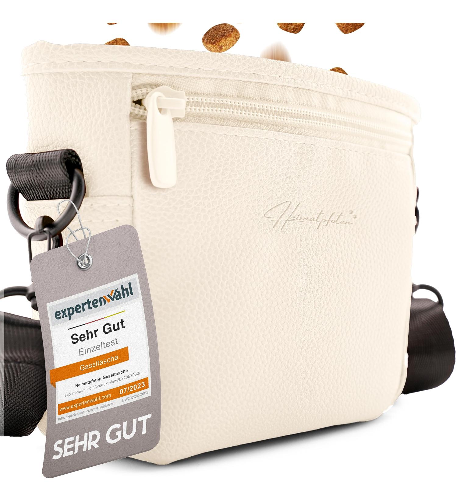 Heimatpfoten Imitation Leather Dog Food Bag - Stylish One-Handed Magnetic Closure Treat Bag for Walks - S Cream - Buy Online on GoSupps.com