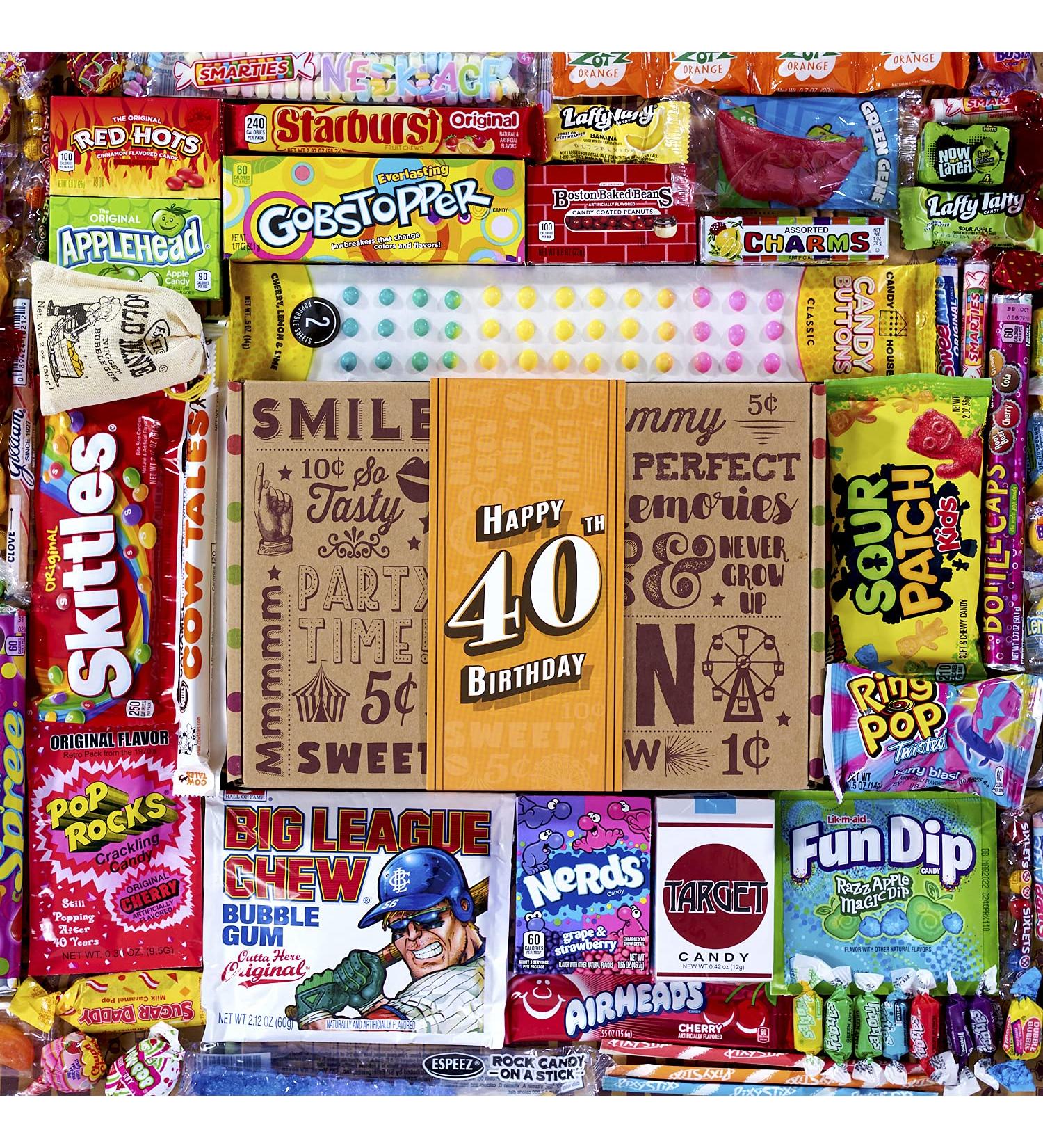 Vintage Candy Co. 40th Birthday Retro Candy Gift Box - 1982 Decade Nostalgic Candies for Man or Woman Turning 40 - Fun Gag Gift Basket - Buy Online on GoSupps.com