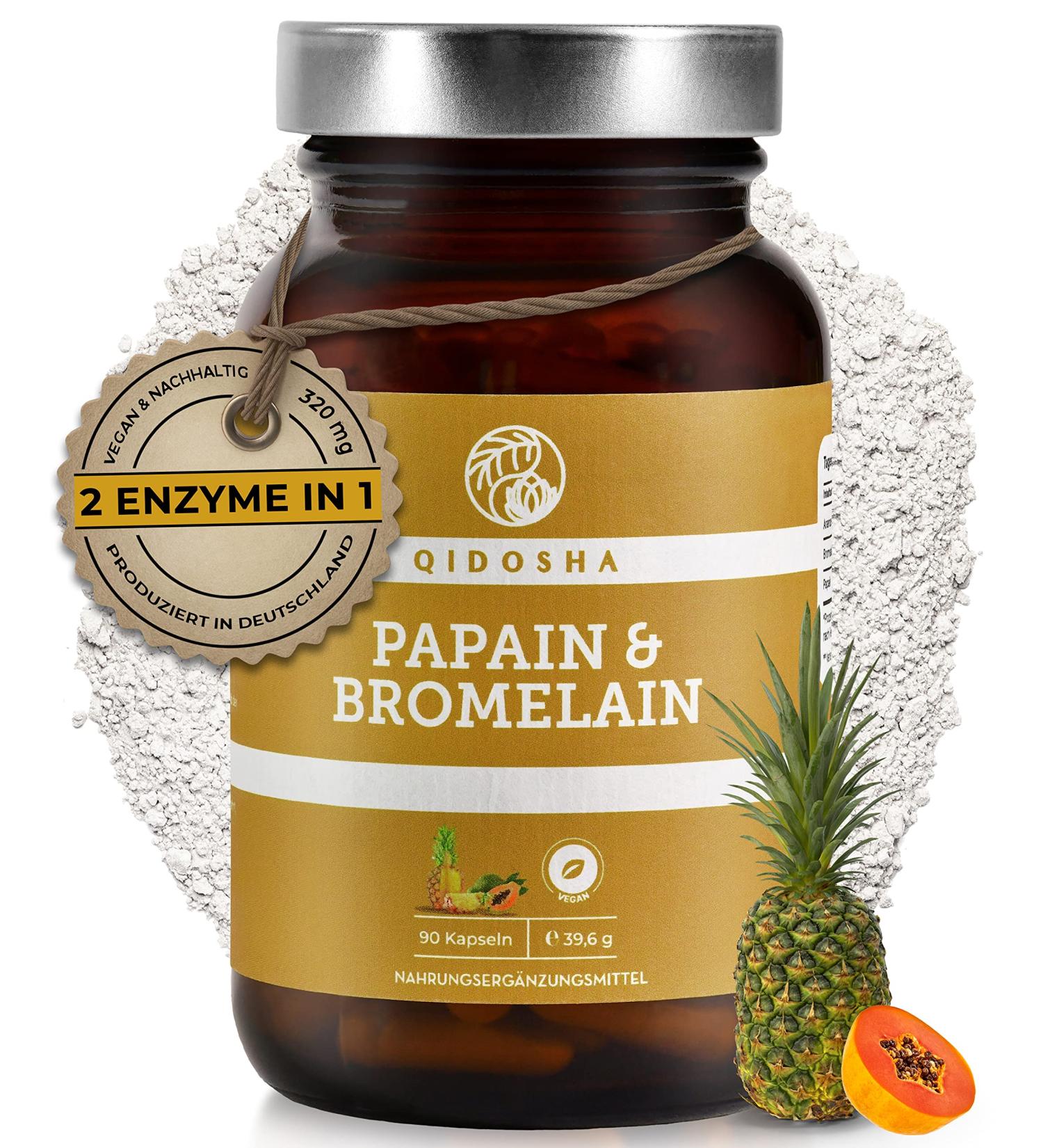 Qidosha Papain Bromelain Capsules 90 Vegan Digestive Enzyme Capsules with 320mg Bromelain & Papaya Supports Digestion & Health - Buy Online on GoSupps.com
