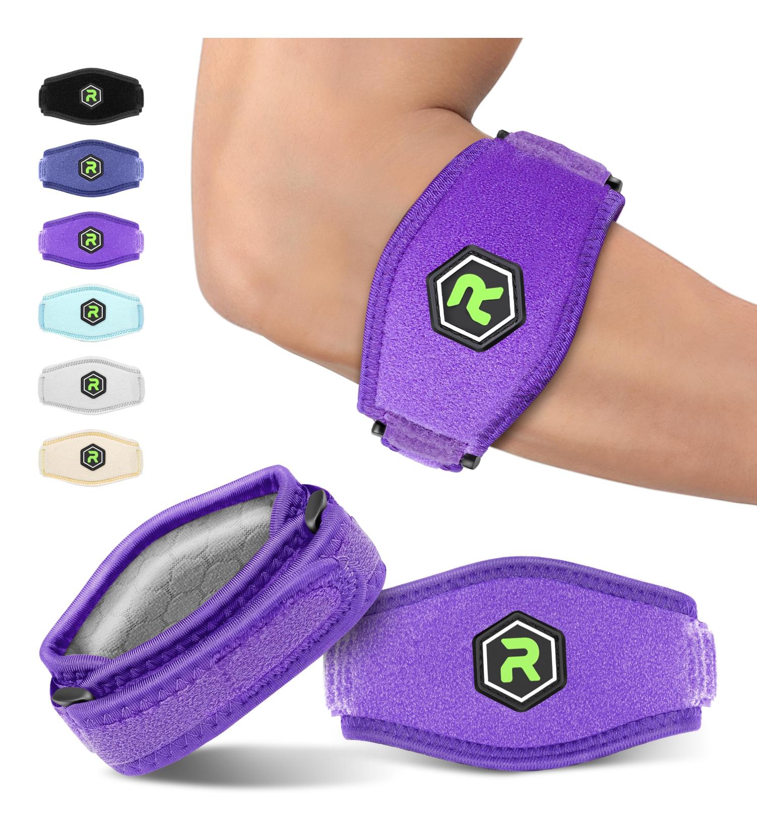 Rakiie Elbow Bandage Pro 2-Pack - Enhanced Support with Silicone Pads for Tendonitis & Pain Relief | Adjustable Fit for Men & Women - Purple - Buy Online on GoSupps.com