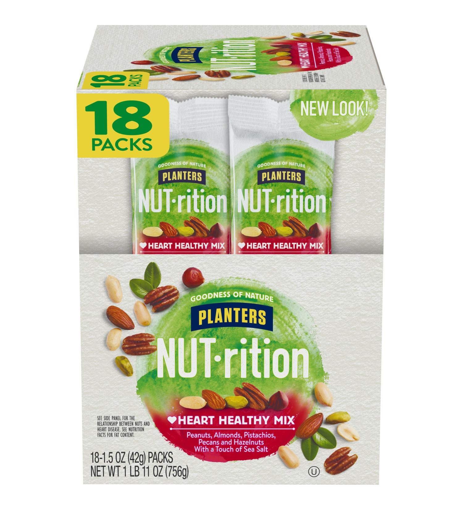 PLANTERS NUT-rition Heart Healthy Mix - On-the-Go Snack, Work, School, Camping & Active Lifestyle - 1.5 Oz, 18 Count - Satisfying Nut Mix, Kosher Certified - Buy Online on GoSupps.com