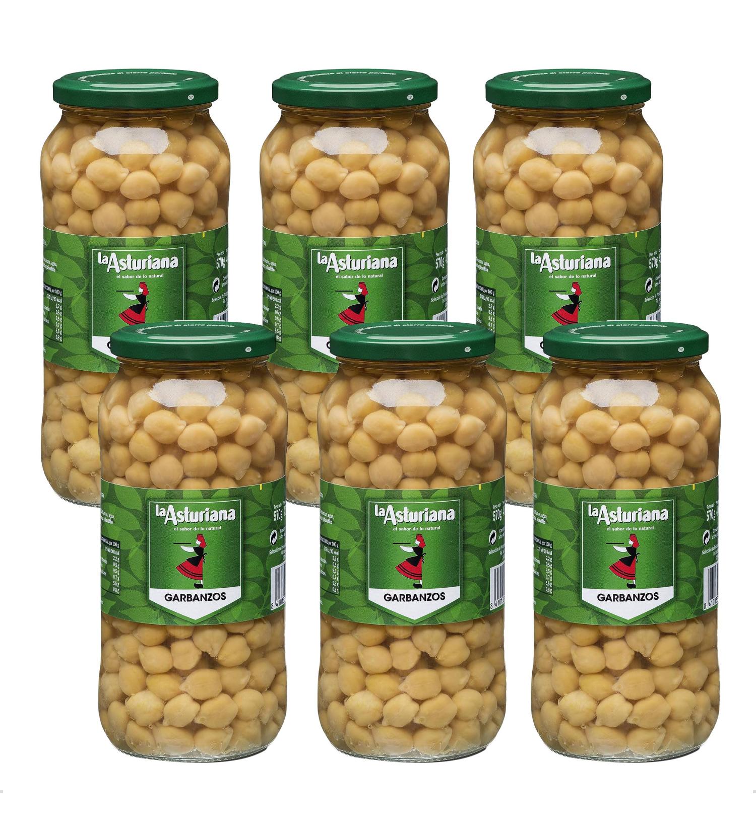 Spanish Chickpeas Pre-Cooked Garbanzos Suitable For Vegetarians And Vegans Weight 570g Per Jar Multipack of 6 Jars - Buy Online on GoSupps.com
