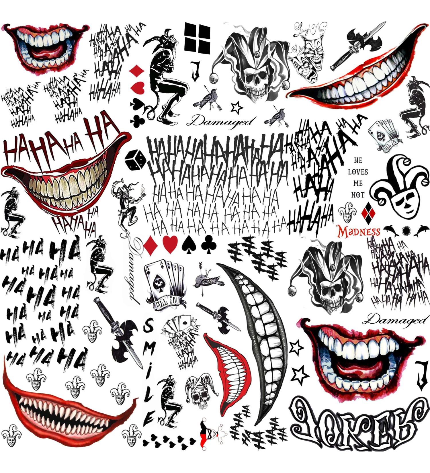 GOROMON The Joker Temporary Tattoos - Halloween Makeup Kit for Adults - 6 Sheets - Buy Online on GoSupps.com