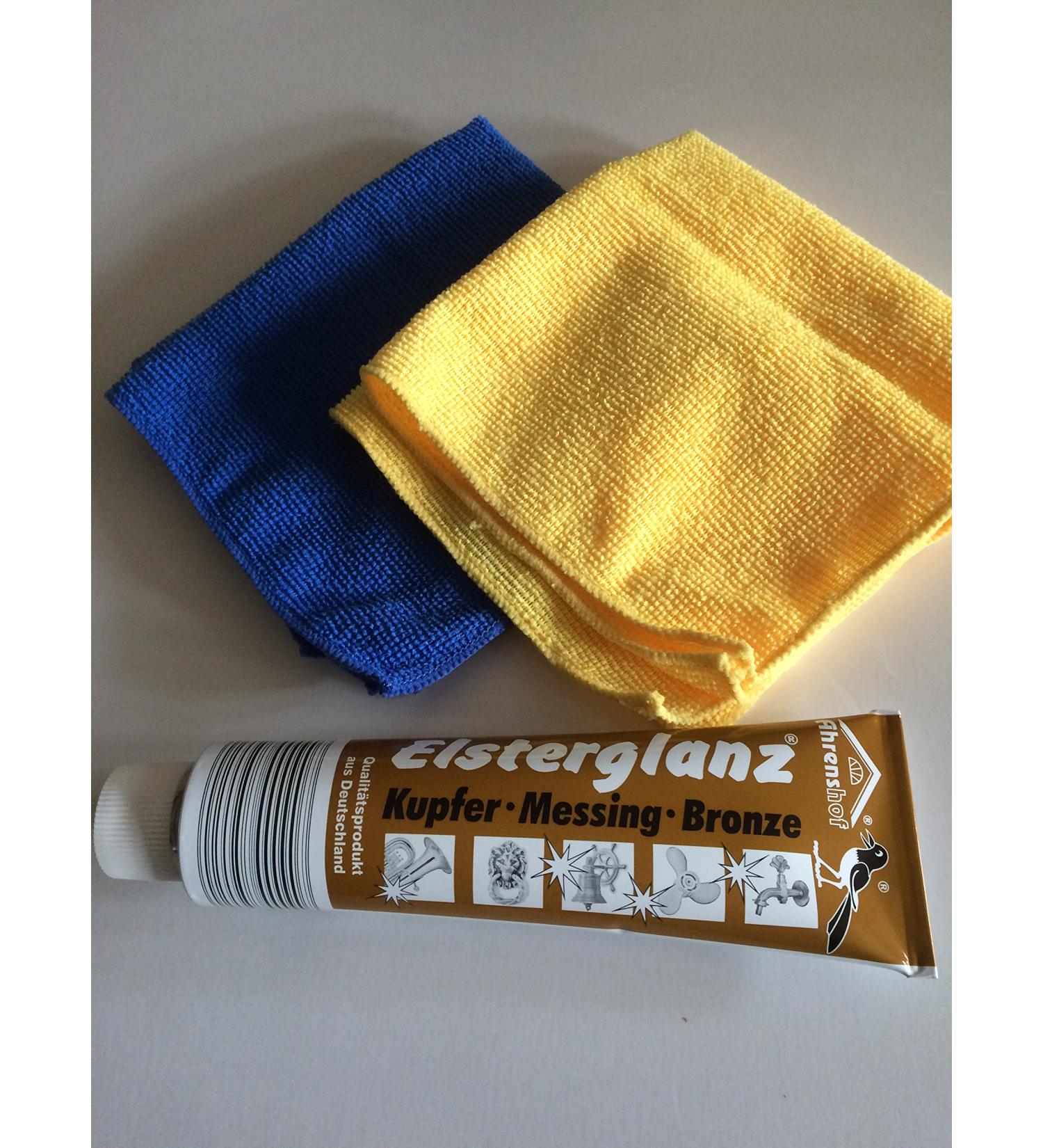 hs24store Elsterglanz copper brass bronze polishing paste 150 ml and 2 microfibre cloths