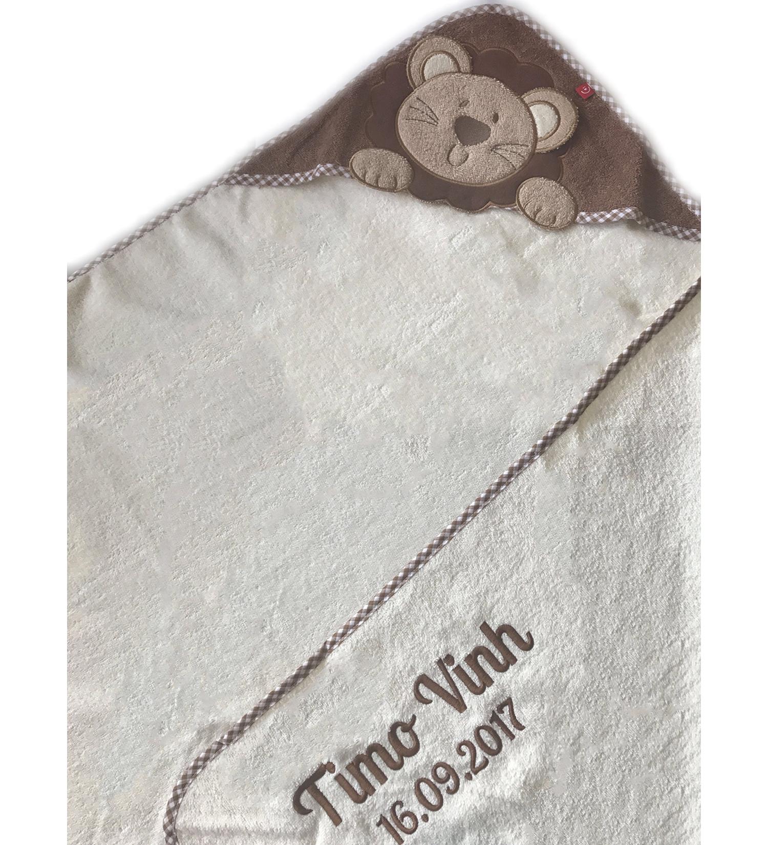 Personalized Kiddi Hoodie Towel - Embroidered with Name & Birthdate | 100% Cotton Soft & Cozy (Beige Lion 100x100 cm) - Buy Online on GoSupps.com