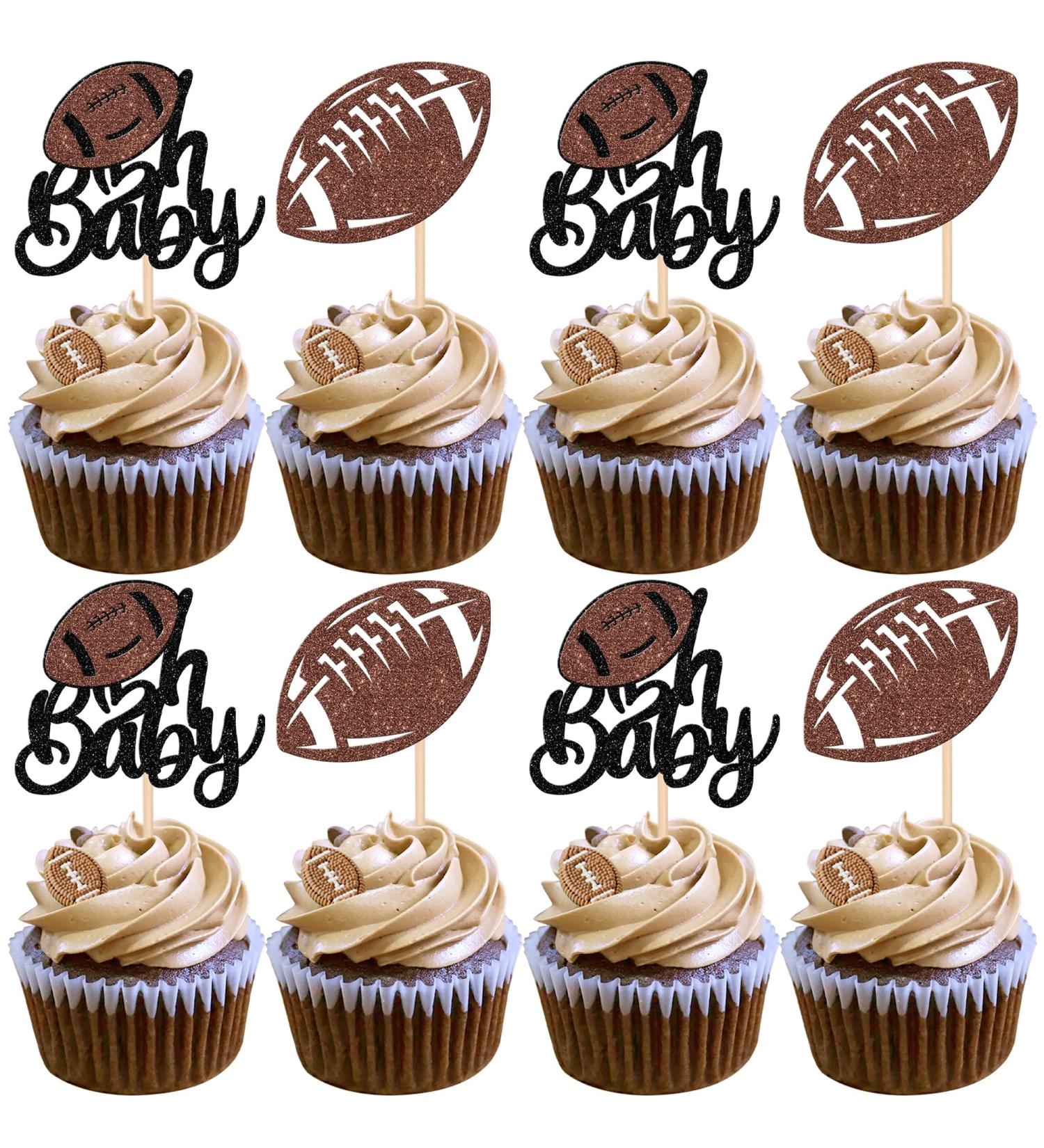 24 Pack Oh Baby American Football Cupcake Toppers Glitter Rugby Ball Oh Baby Cupcake Picks for Super Rugby Sports Theme Baby Shower Kids Birthday Party Cake Decorations Brown 1-oh Baby - Buy Online on GoSupps.com