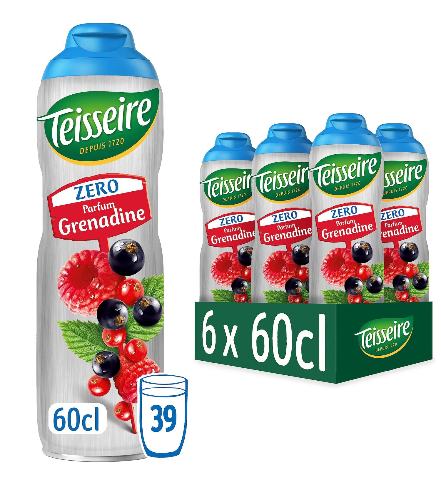 Teisseire Zero Sugar Grenadine Syrup for Refreshing Drink Cocktails Bottle 6x60cl - Buy Online on GoSupps.com