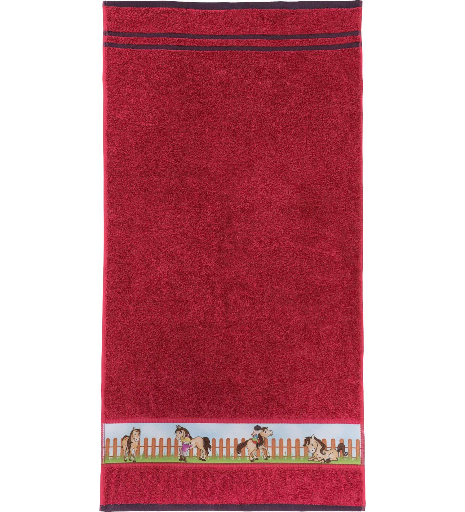 Erwin M ller Children's towel Frottier red size 50x100 cm - with horse motif on border soft skin -friendly 100% cotton towel |50x100 cm red