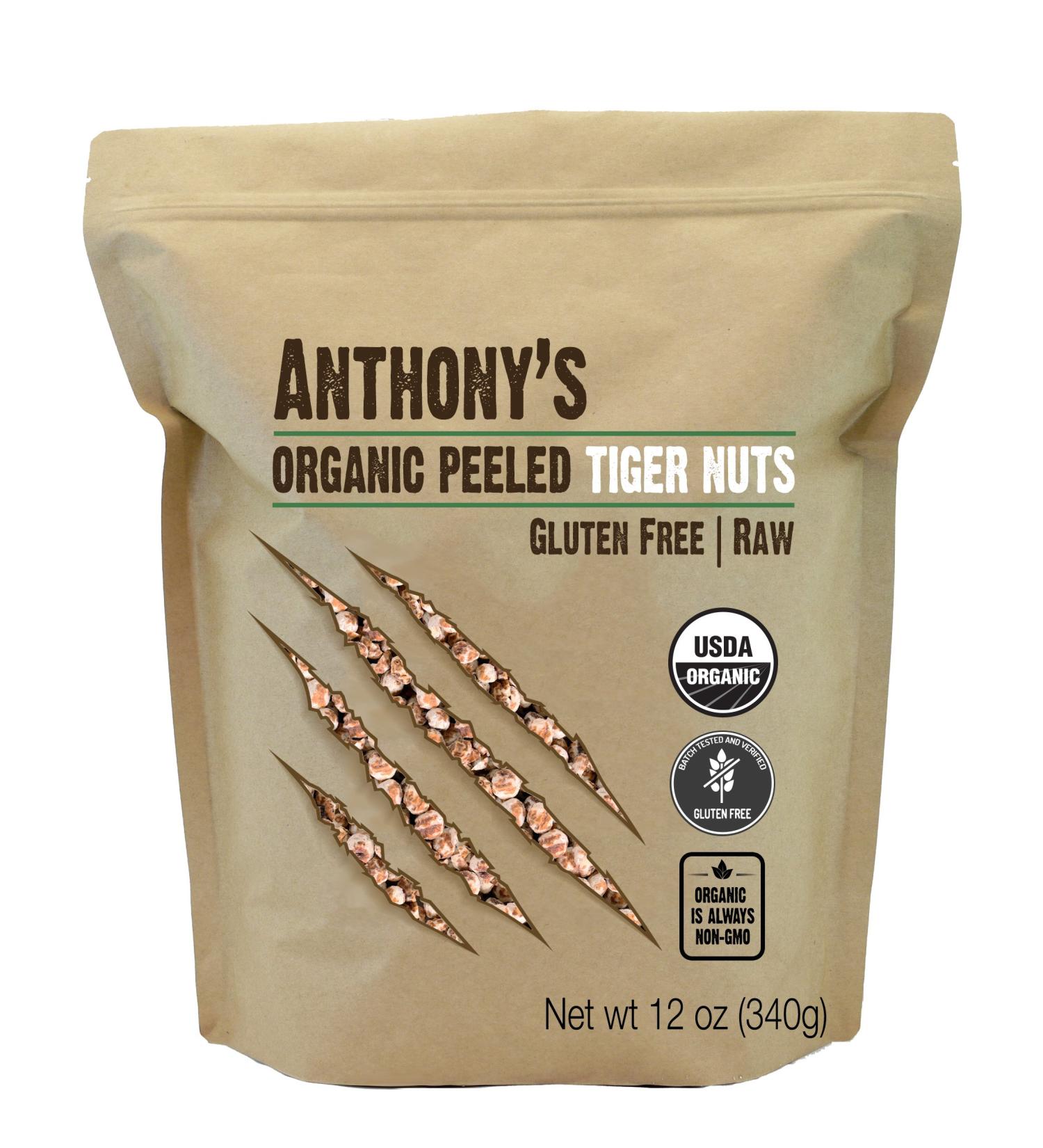 Anthony's Organic Peeled Tiger Nuts 12 oz - Raw, Gluten Free, Non GMO, Paleo Friendly - 12 Ounce Pack - Buy Online on GoSupps.com