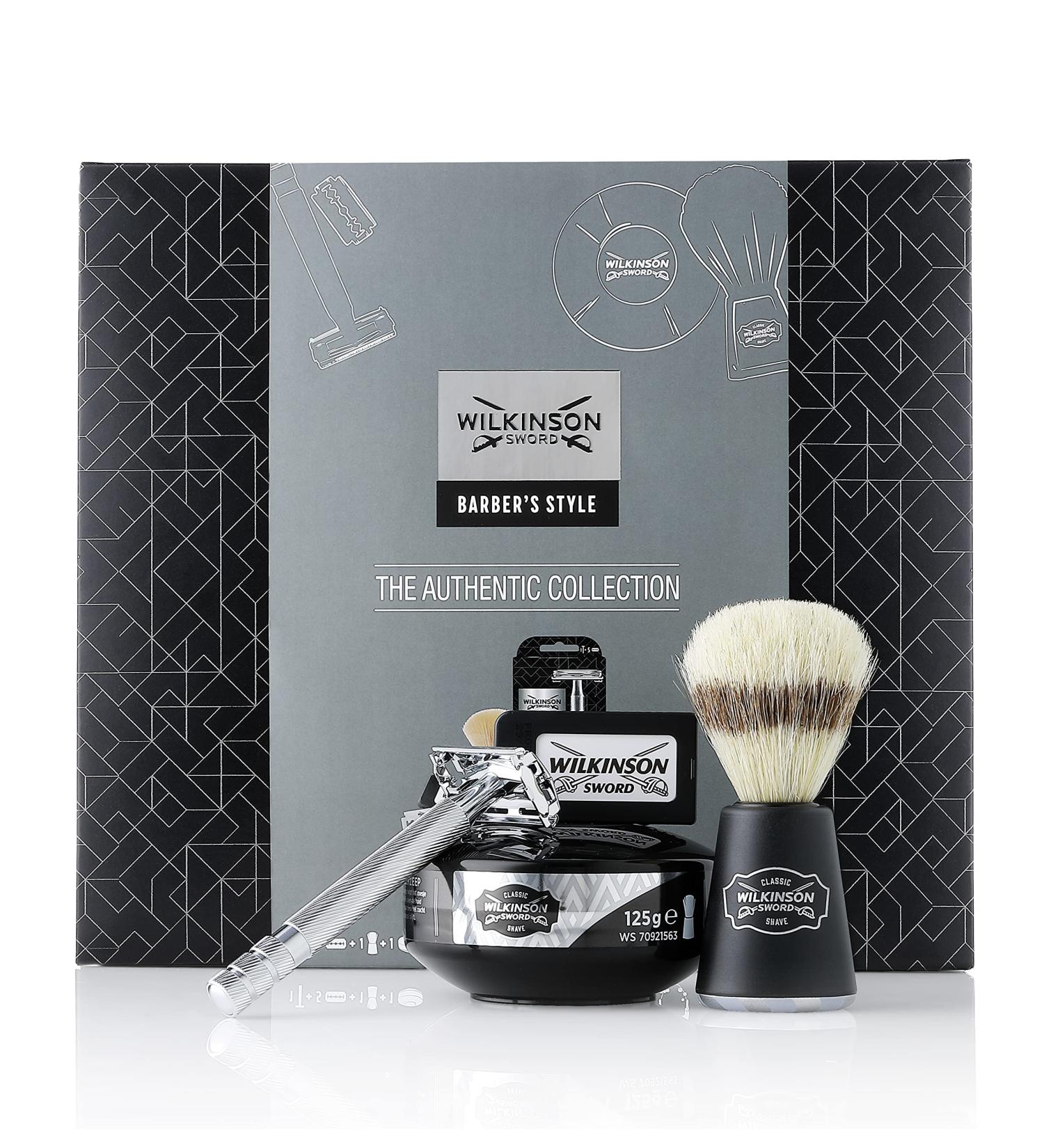 WILKINSON SWORD Barber's Style for Men - Double Edge Razor + 5 Blades, Shave Brush, Shave Soap Bowl | The Authentic Collection - Buy Online on GoSupps.com
