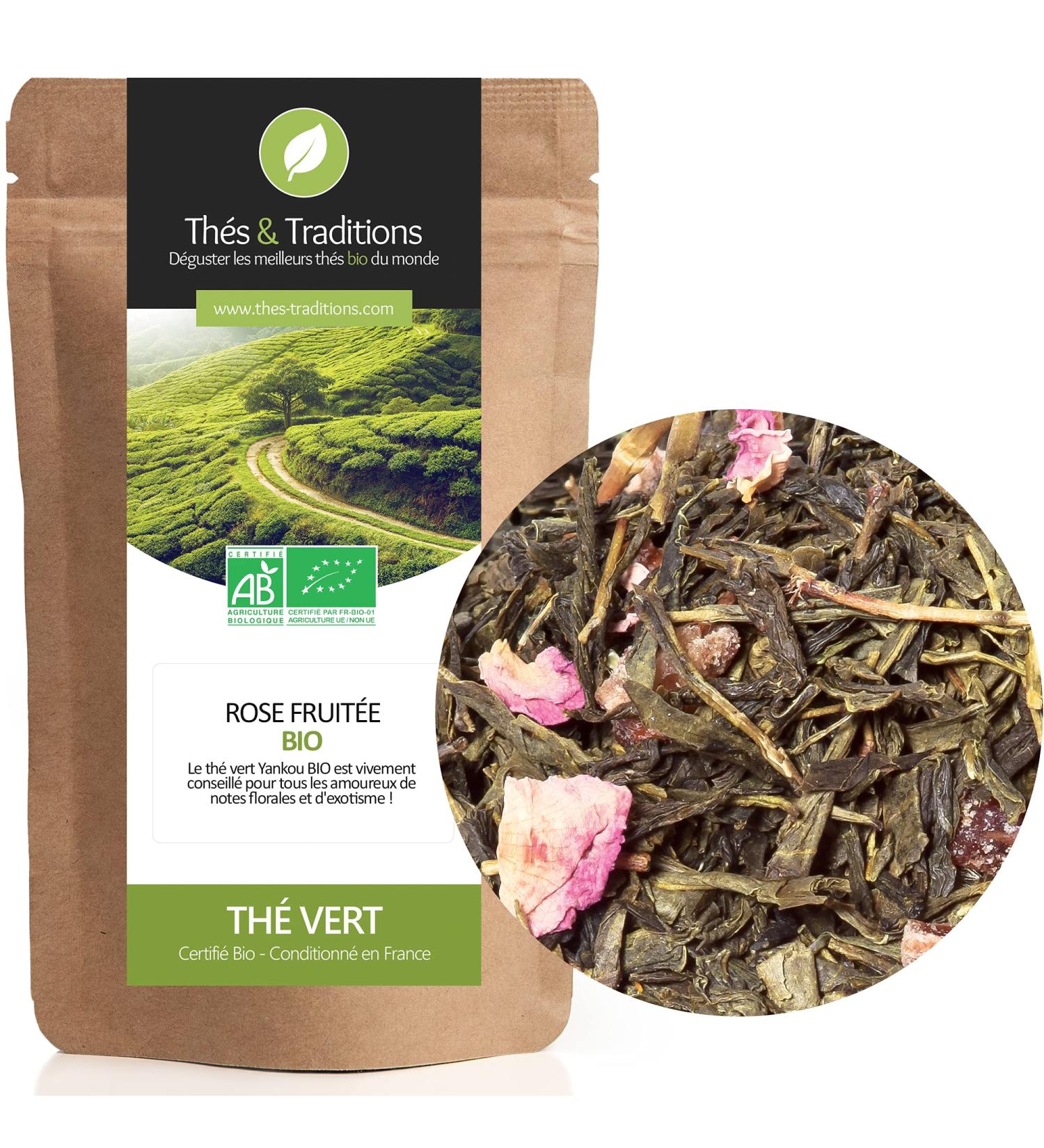  Th s & Traditions Organic Exotic Green Tea - Date and Rose Petals | 100g Loose Leaf Bag | Certified Organic Farming  - Buy Online on GoSupps.com