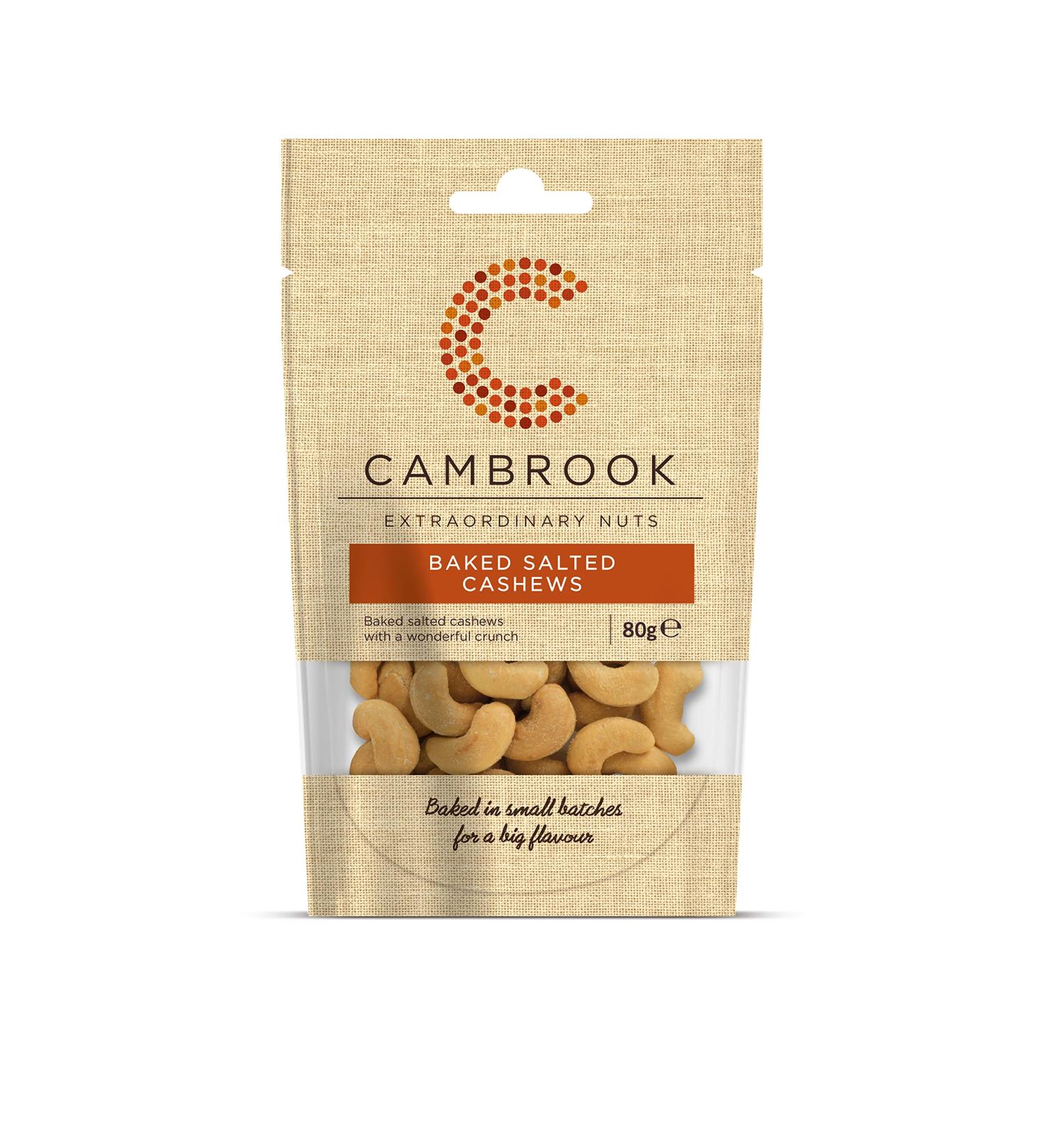 Cambrook Baked & Salted Cashews 80g Bag - Premium Quality Gluten-Free Vegan Nuts - Buy Online on GoSupps.com