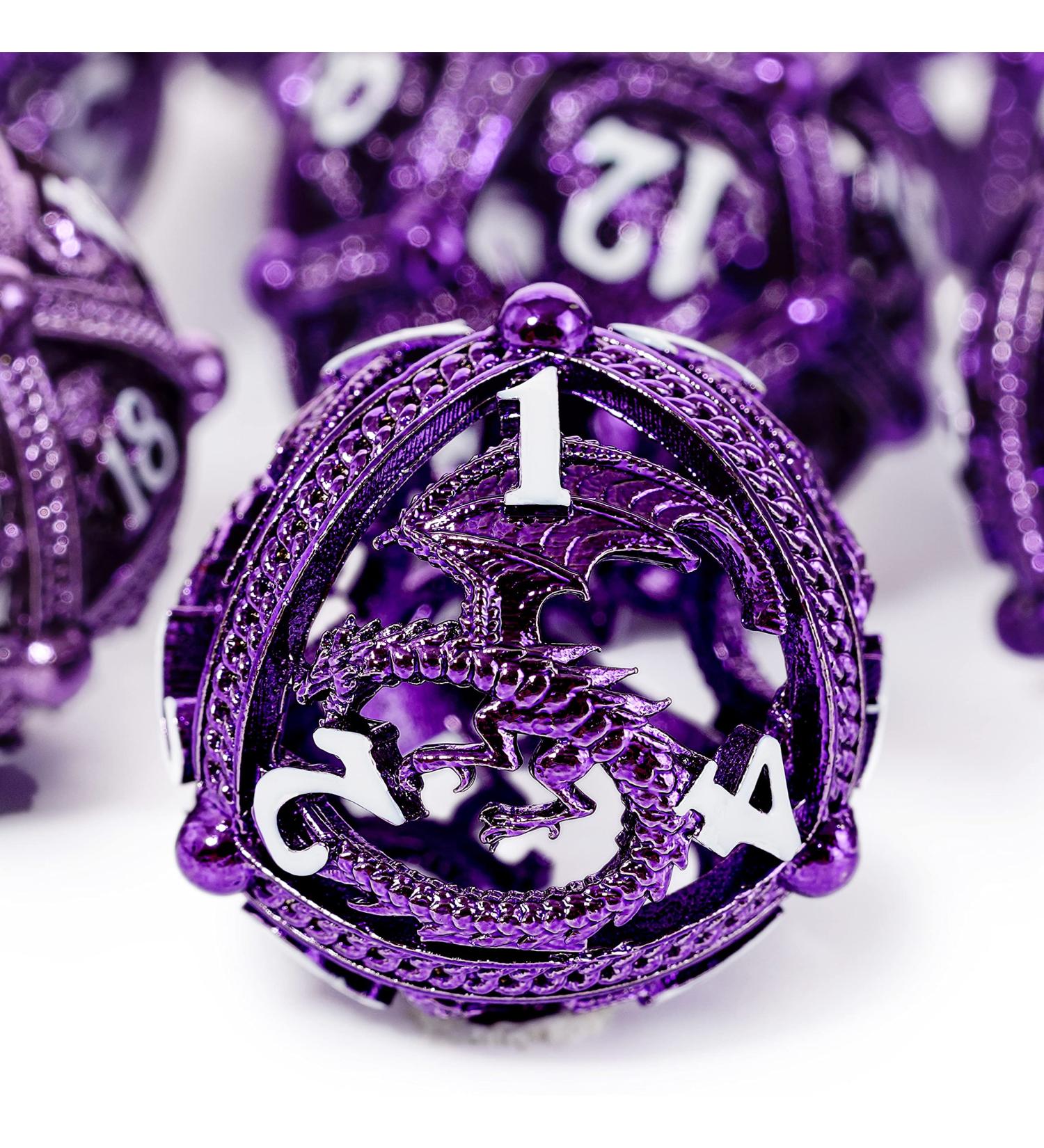 Metal DND Dice Set - Unique Round Hollow Orb Design - Purple Dragon Metal Dice for RPG - Stunning Dungeons and Dragons Set - Buy Online on GoSupps.com