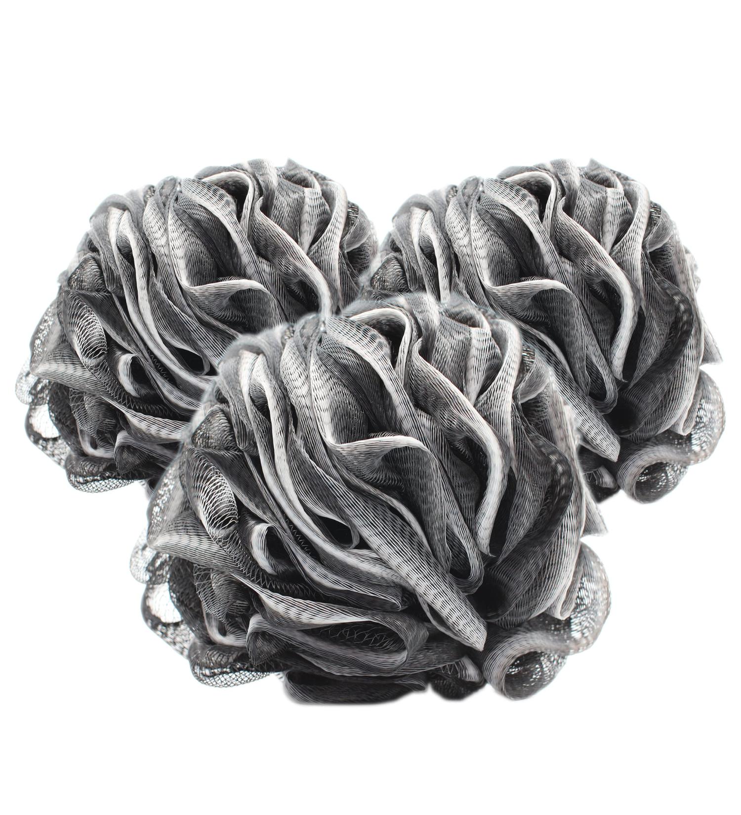 Dip & Dab Premium Charcoal Body Puff Loofahs + Self-Adhesive Hook - 3 Scrubbing & Exfoliating Sponges, 60g each - Buy Online on GoSupps.com