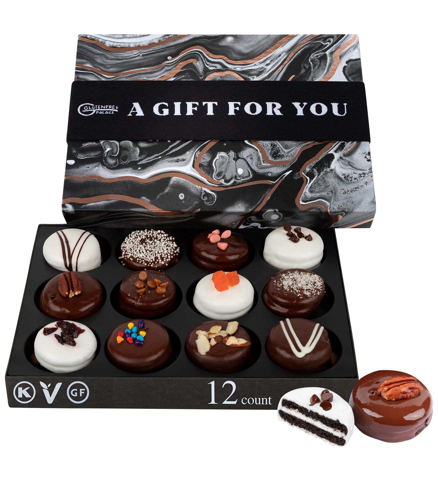 Vegan Gluten Free Chocolate Covered Cookies Gift Basket | Handcrafted Gourmet Treats for Holidays | Perfect for Hostess and Corporate Gifts | 12 Count | Kosher Certified | Black Marble Design - Buy Online on GoSupps.com