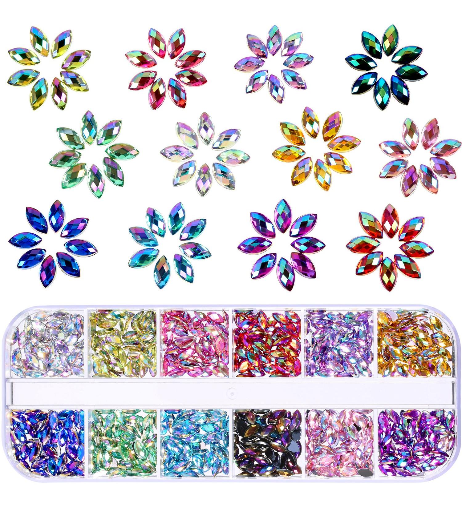 1200 Pieces 12 Colors Shiny Horse Eye Nail Rhinestones & Gems with Storage Box - Buy Online on GoSupps.com