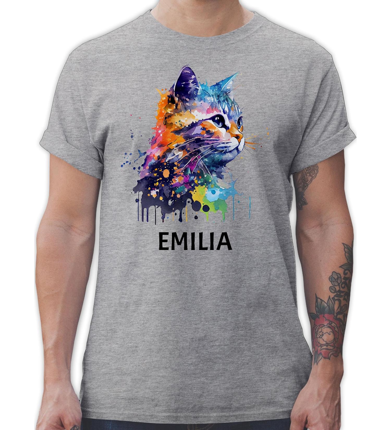 Personalized Cat Lover T-Shirt for Men - Gift with Name by Shirtracer - Grey Mottled Design - Buy Online on GoSupps.com