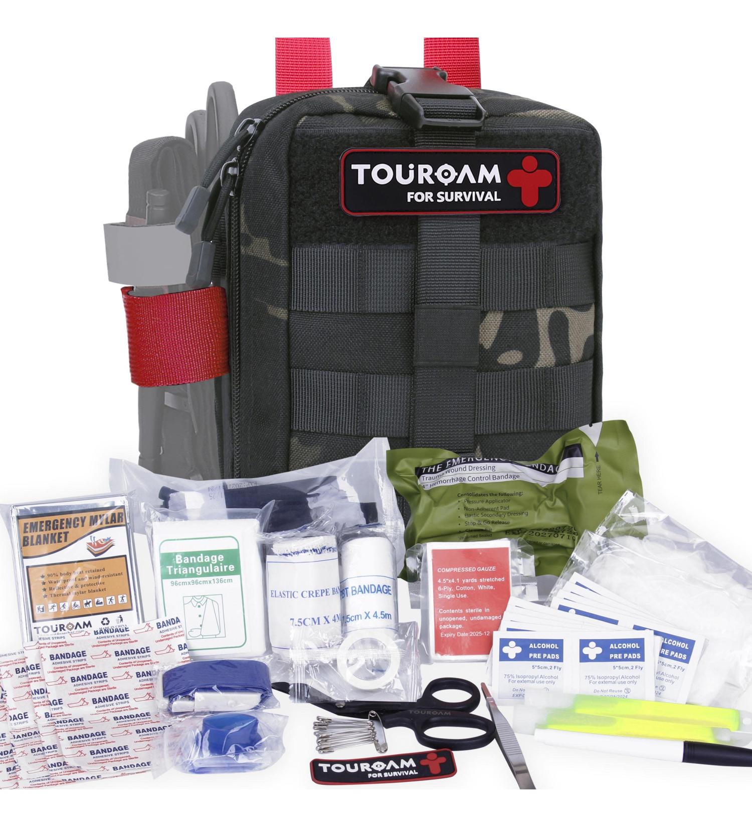 IFAK Med Trauma Kit | Molle Tactical Emergency First Aid Survival Military Rip-Away Field Dressing Kit - Black Camo | Ideal for Camping, Hiking, Bug Out - Buy Online on GoSupps.com