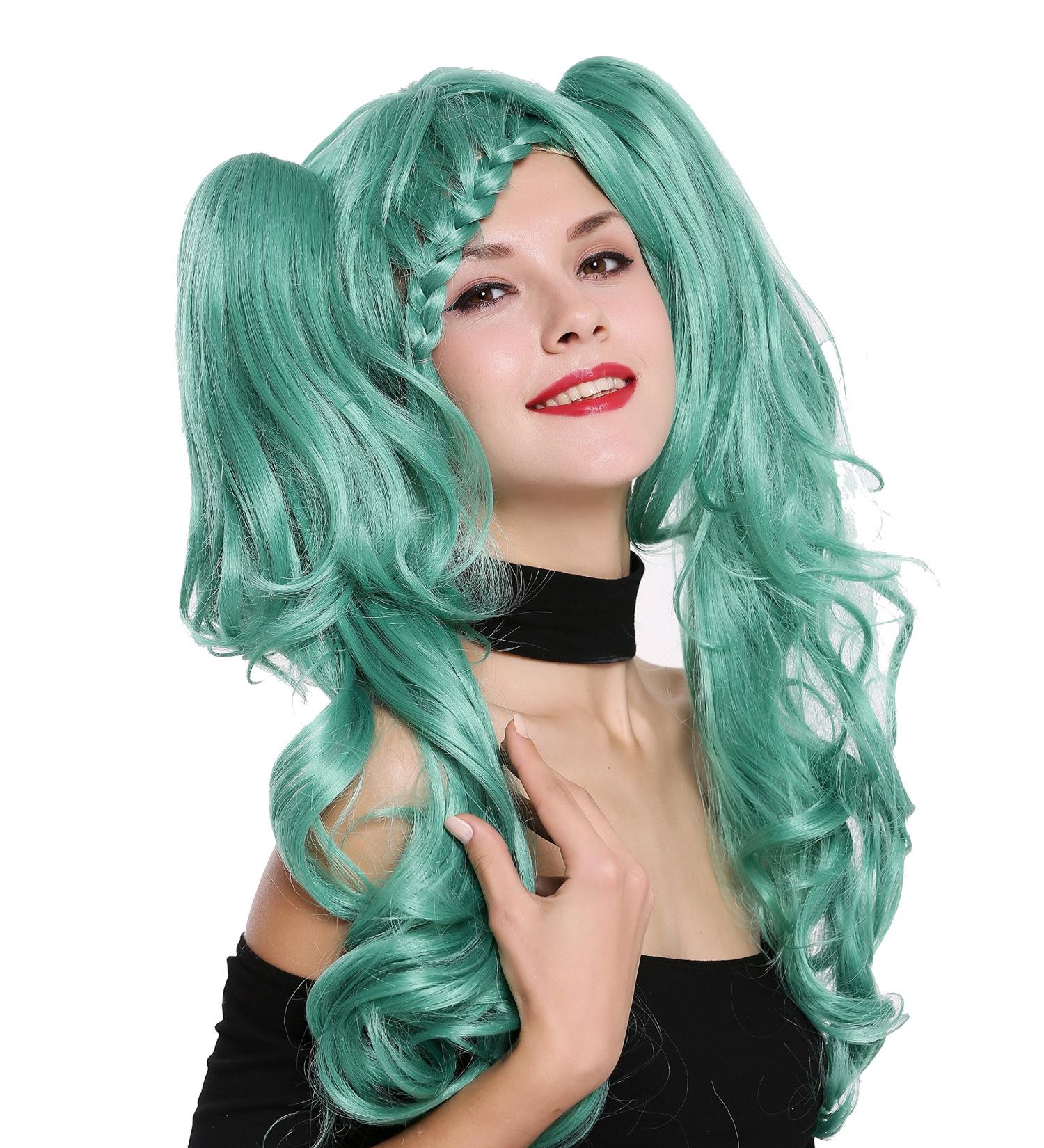 WIG ME UP ZM-1193-SK12 - Ladies Short Braided Wig for Cosplay & Lolita | Green with 2 Removable Long Braids - International Shipping Available - Buy Online on GoSupps.com