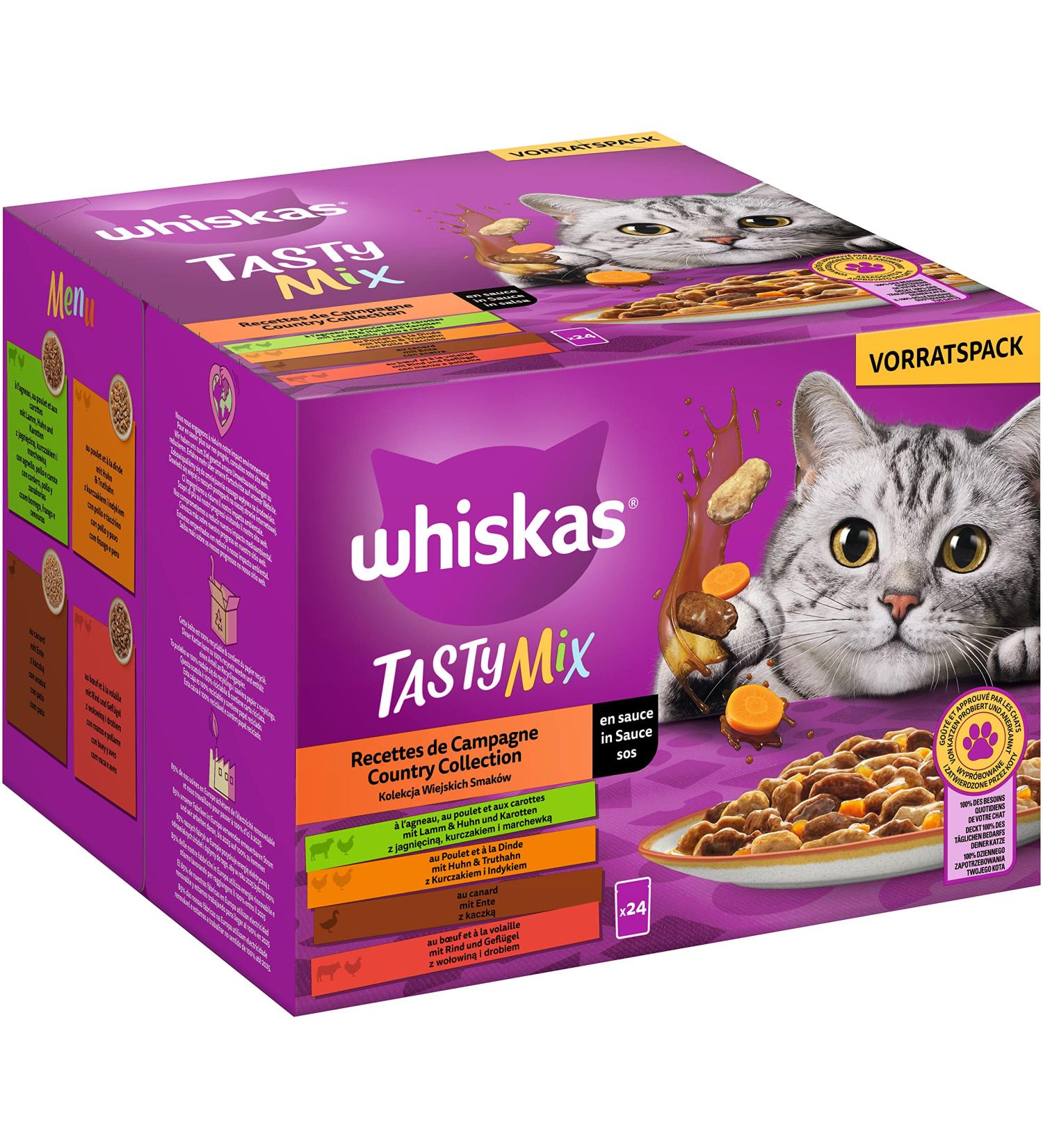 Whiskas 1+ Cat Food Tasty Mix Country Collection in Sauce - High-Quality Wet Food for Adult Cats - 24x85g (2 Packs) - 48 Portion Bags - International Shipping - Buy Online on GoSupps.com