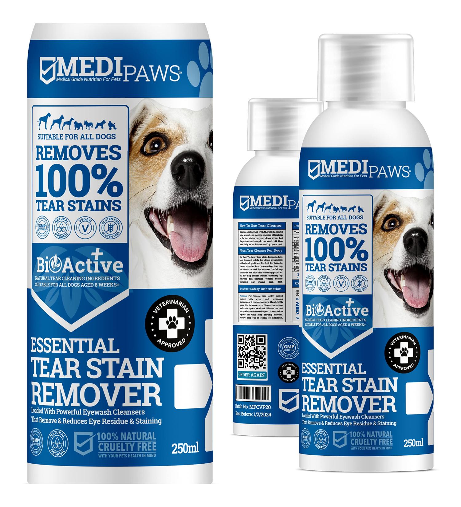MediPaws Dog Tear Stain Remover | Dog Eye Cleaner Eyewash | Tear Stain Remover For Dogs Eyes | Gently Removes Eye Residue & Prevents Stains | 100% Natural Plant Derived Formula | Made In UK | 250ml