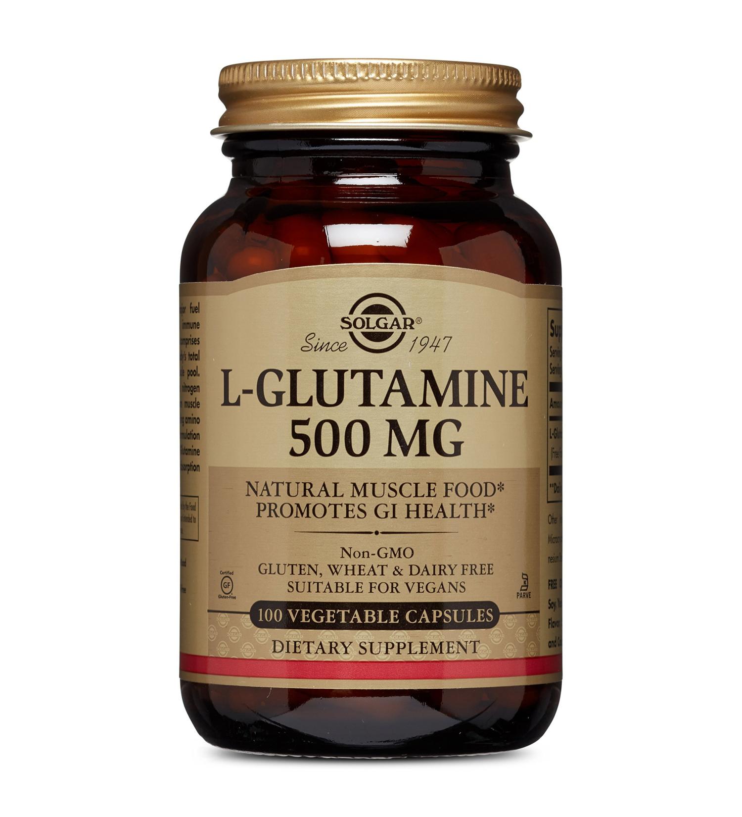 Solgar L-Glutamine 500mg - 100 Veg Capsules | Pure & Natural Supplement - Buy Online on GoSupps.com