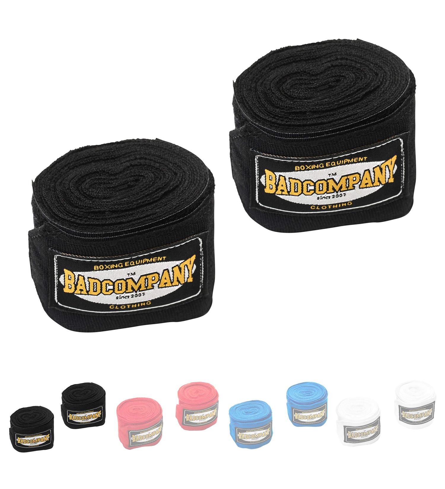 BAD Company Boxing Bands - Elastic Wrist Bandages with Velcro Fastener Thumb Loop | 2.5m - 5m | Black White Red Blue - Perfect for Boxing Training - Buy Online on GoSupps.com