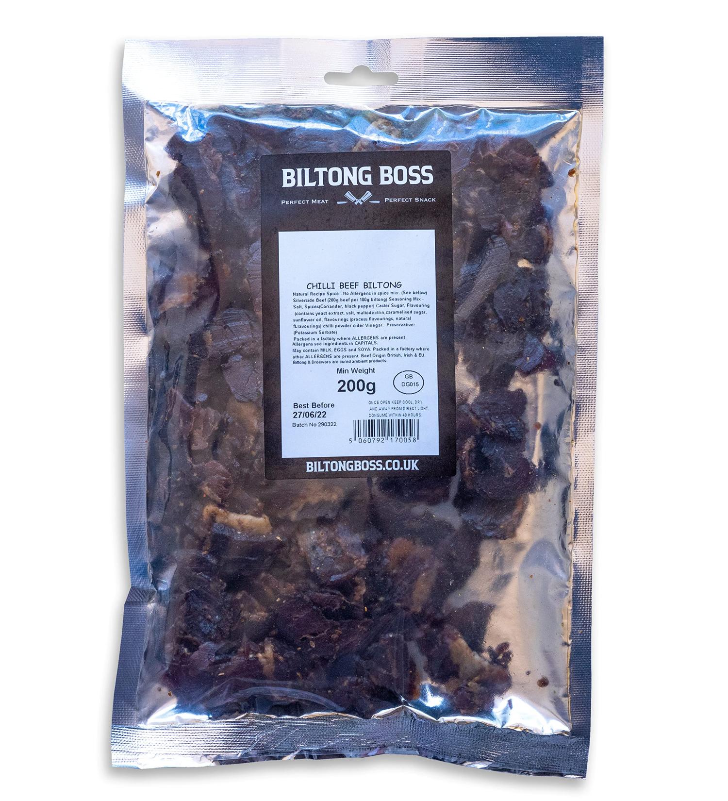Biltong Boss Chilli Beef: Premium High Protein Snack, Gluten-Free & Keto Friendly 200g - Buy Online on GoSupps.com