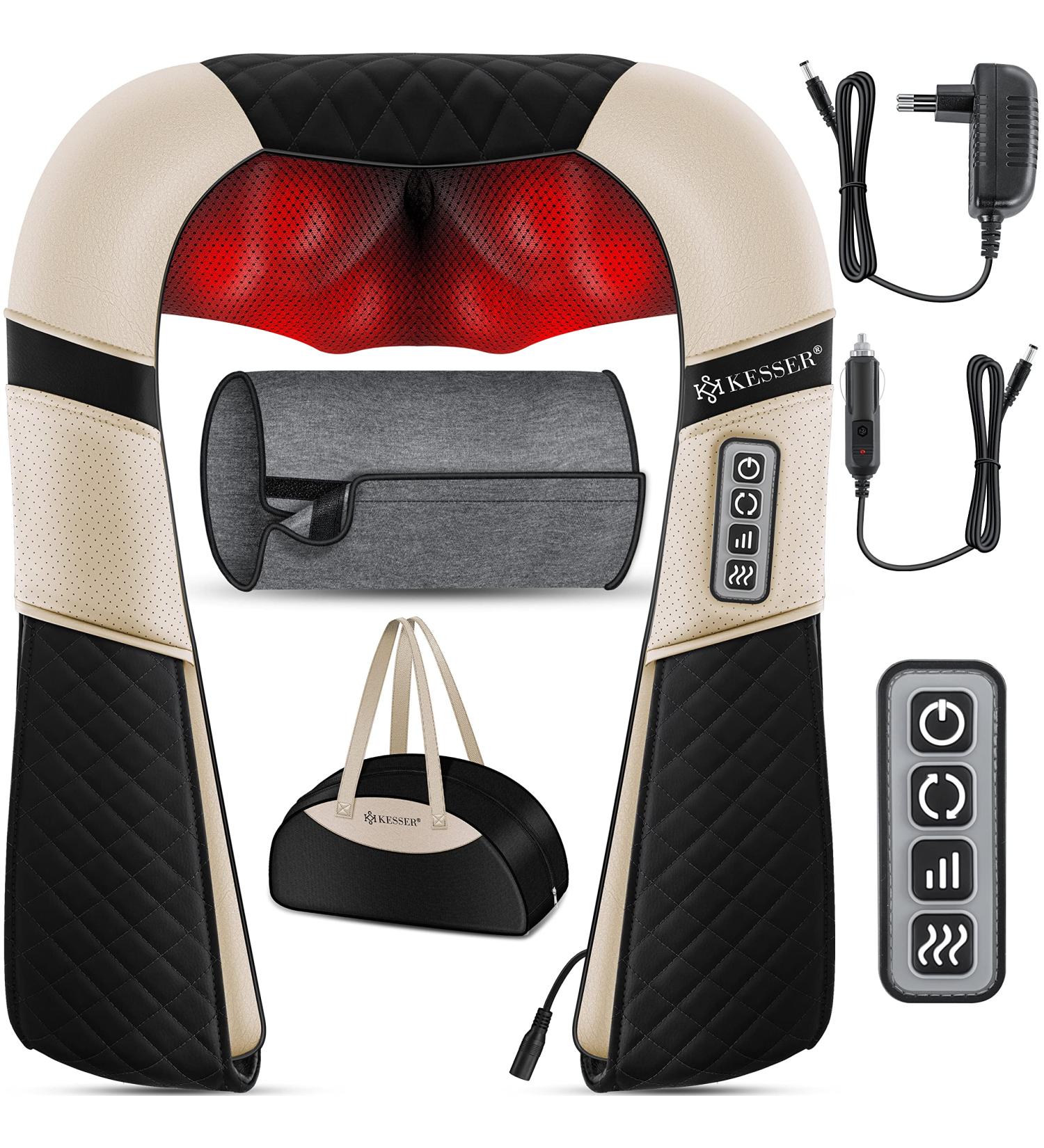 Kesser Neck Massage Device | Shiatsu Heat Massage for Neck Back & Shoulders | 3D Portable Relief in Beige/Black - Buy Online on GoSupps.com