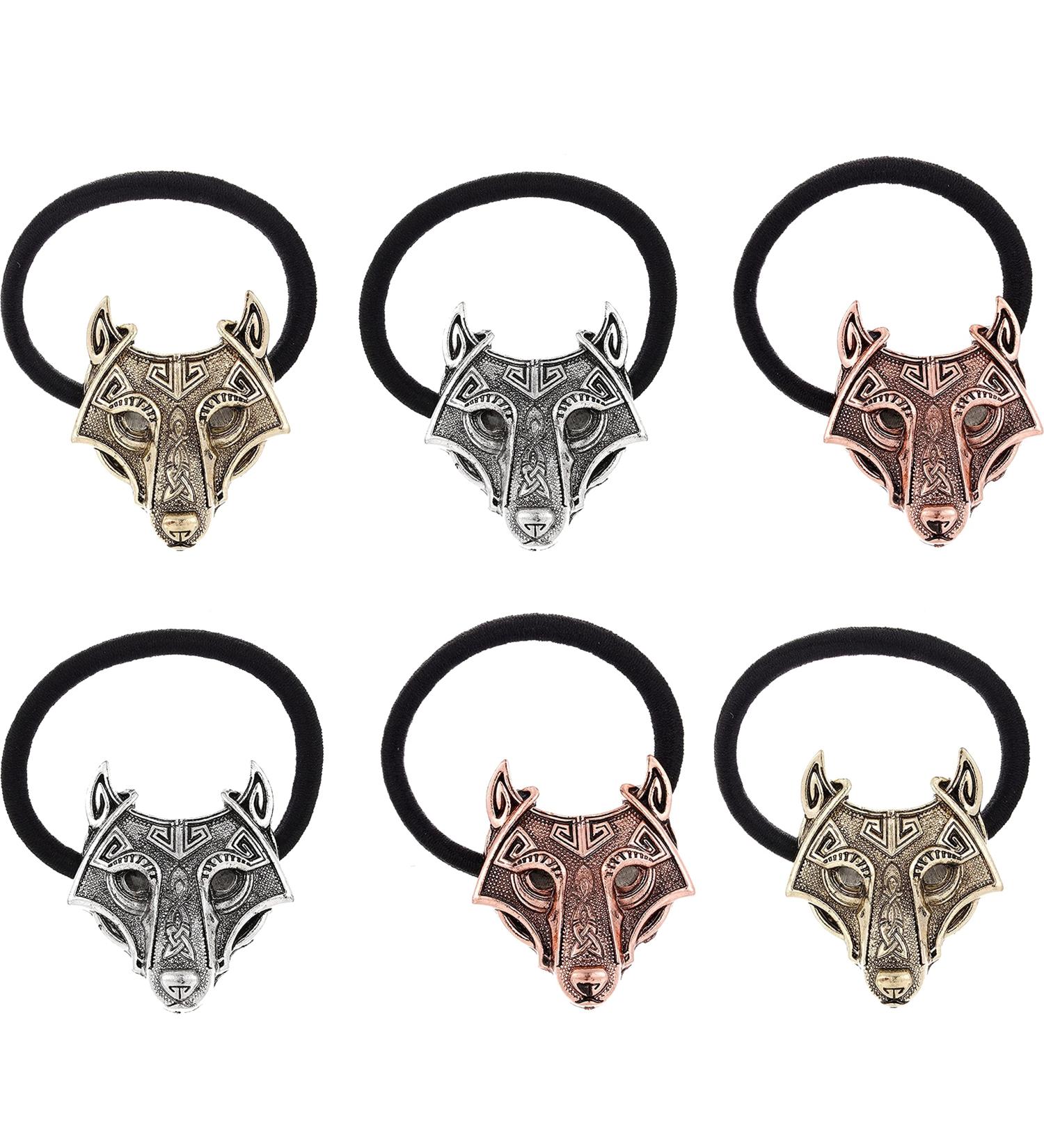 Carykon 6PCS Mythical Wolf Head Halloween Hair Accessories Set - Retro Nordic Wolf Hair Band, Horsetail Rubber Band, and Hair Rope - Buy Online on GoSupps.com