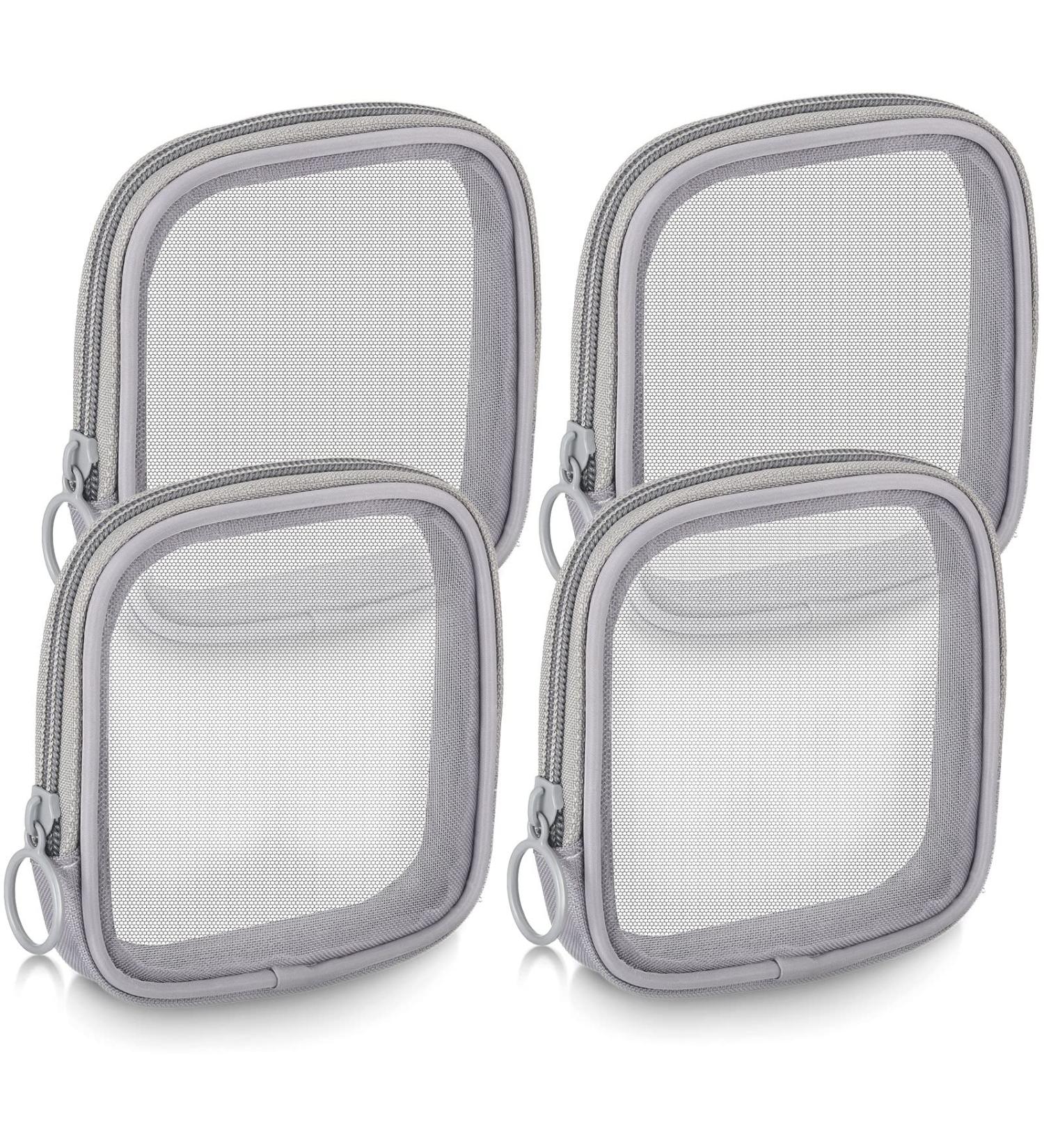 4-Piece Gray Mesh Travel Toiletry Bag Set - Portable Cosmetic Makeup Pouch with Zipper for Daily Accessories - Buy Online on GoSupps.com