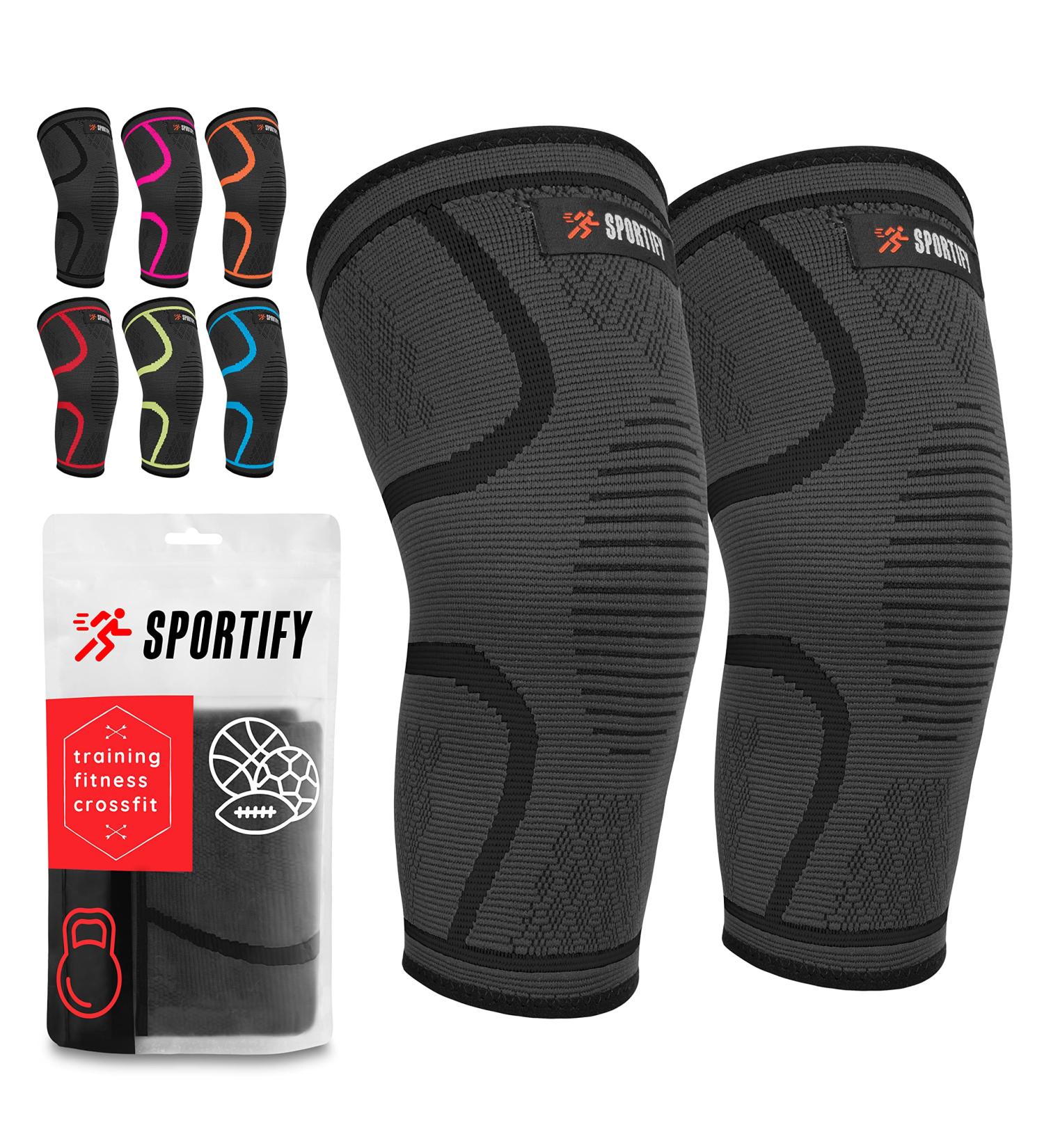 SPORTIFY your Knees: 2 Pack Premium Compression Sleeves - Knee Braces for Gym & Sports Pain Relief and Support MEDIUM BLACK - Buy Online on GoSupps.com