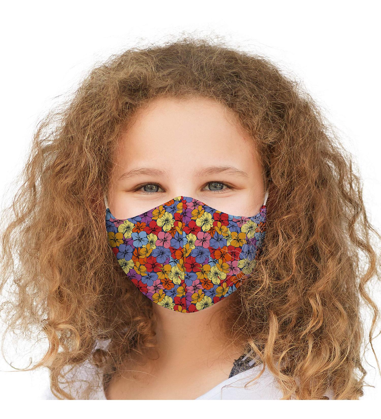 Kids Washable Face Mask - Adjustable Earloops & Nose Wire - 3 Layer Cotton - Ages 5-12 - Filter Pocket - Hibiscus Design - Buy Online on GoSupps.com