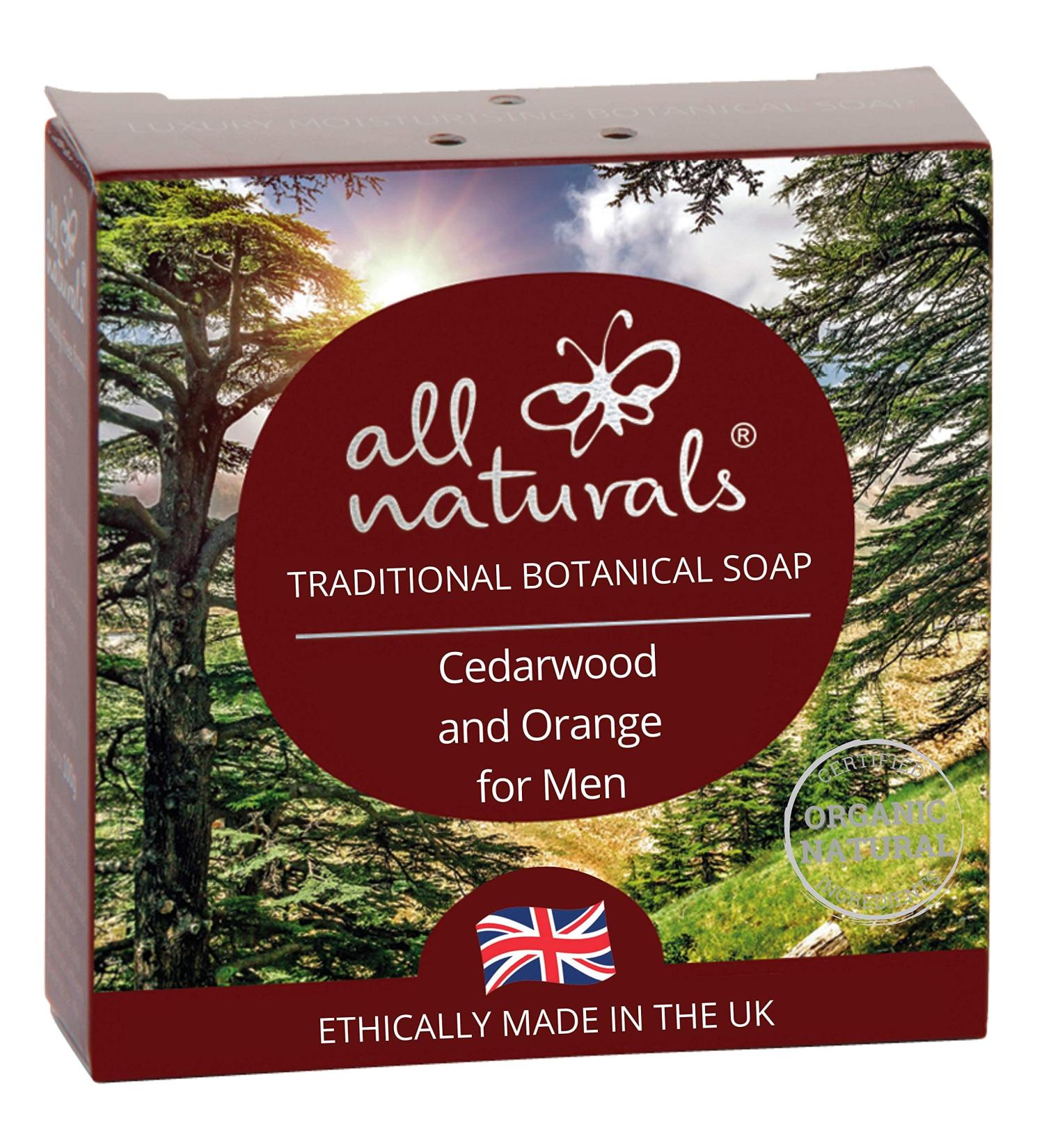 Men's All Naturals Cedarwood Soap Bar | 100% Organic with Coconut Oil & Cocoa Butter | Hand, Face, Body | Aromatherapy Essential Oils | 100g - Buy Online on GoSupps.com