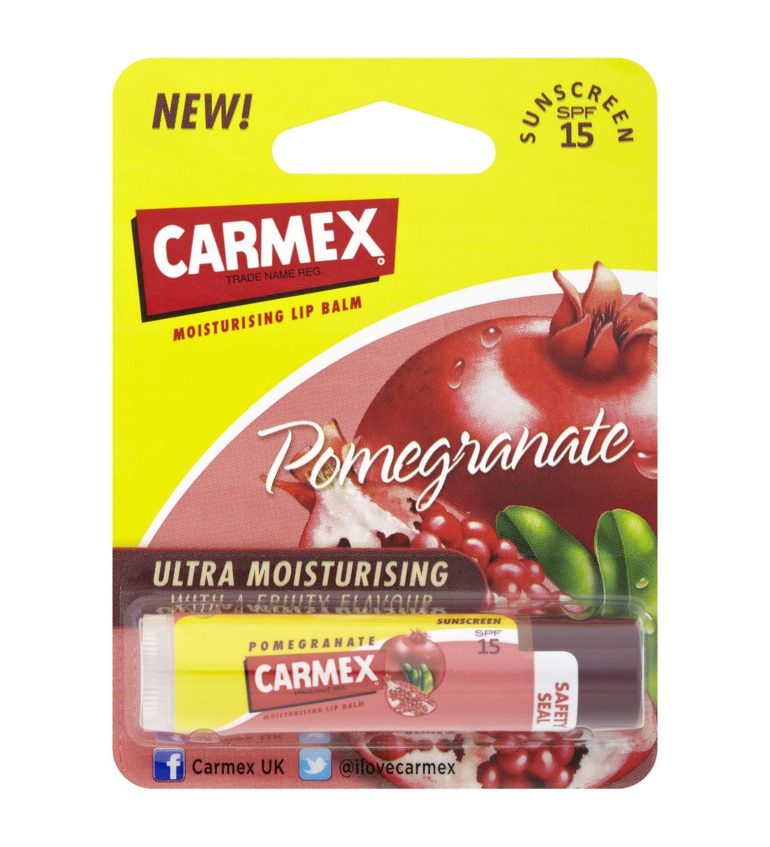 Carmex POMEGRANATE Ultra Moisturising Lip Balm SPF15 For Dry Cracked Lips 4.25g