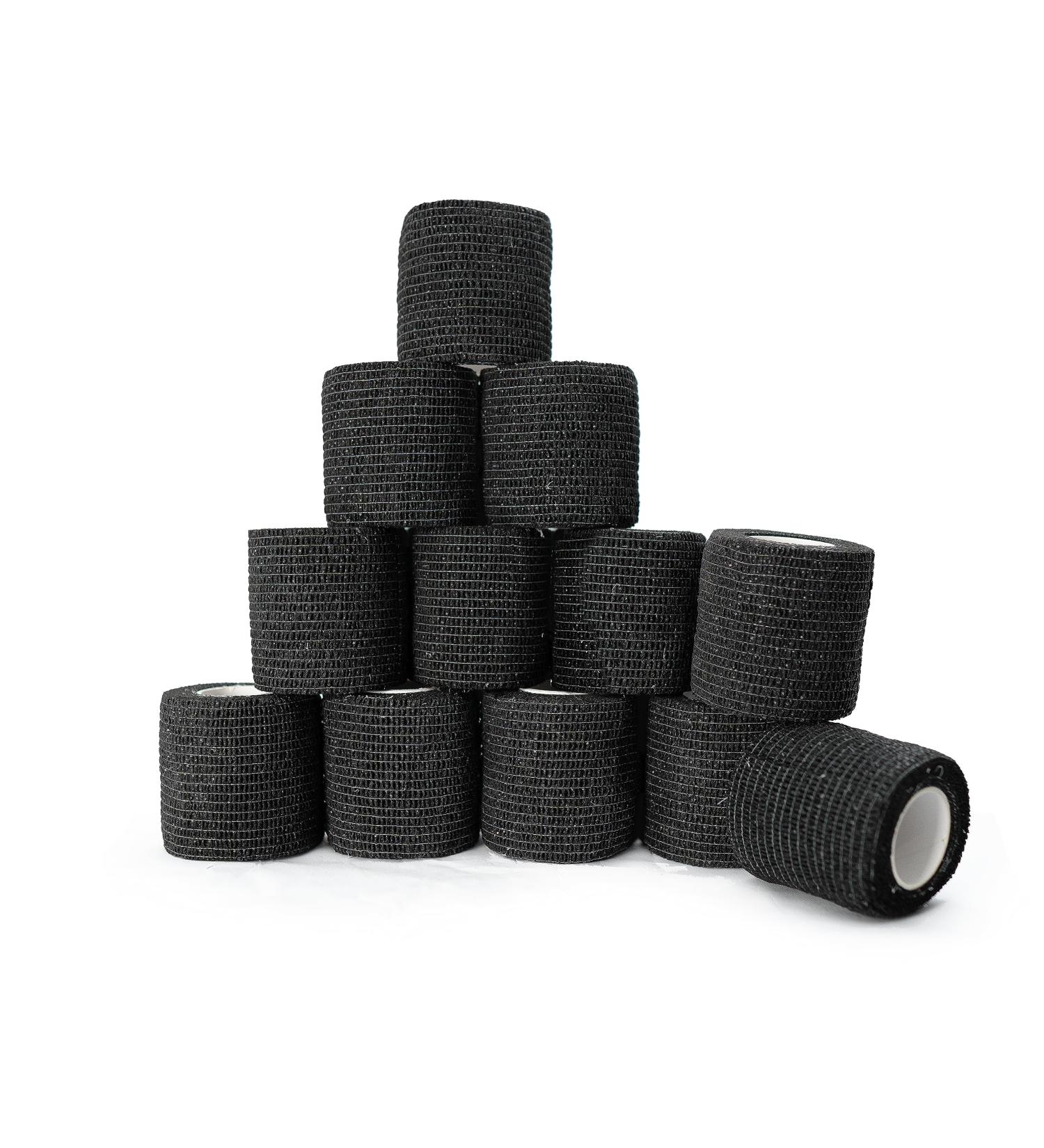 Self Adhesive Bandage Wrap - Breathable Water-Resistant Vet Wrap for First Aid - 12 Rolls 2" x 5 Yards - Black - Buy Online on GoSupps.com