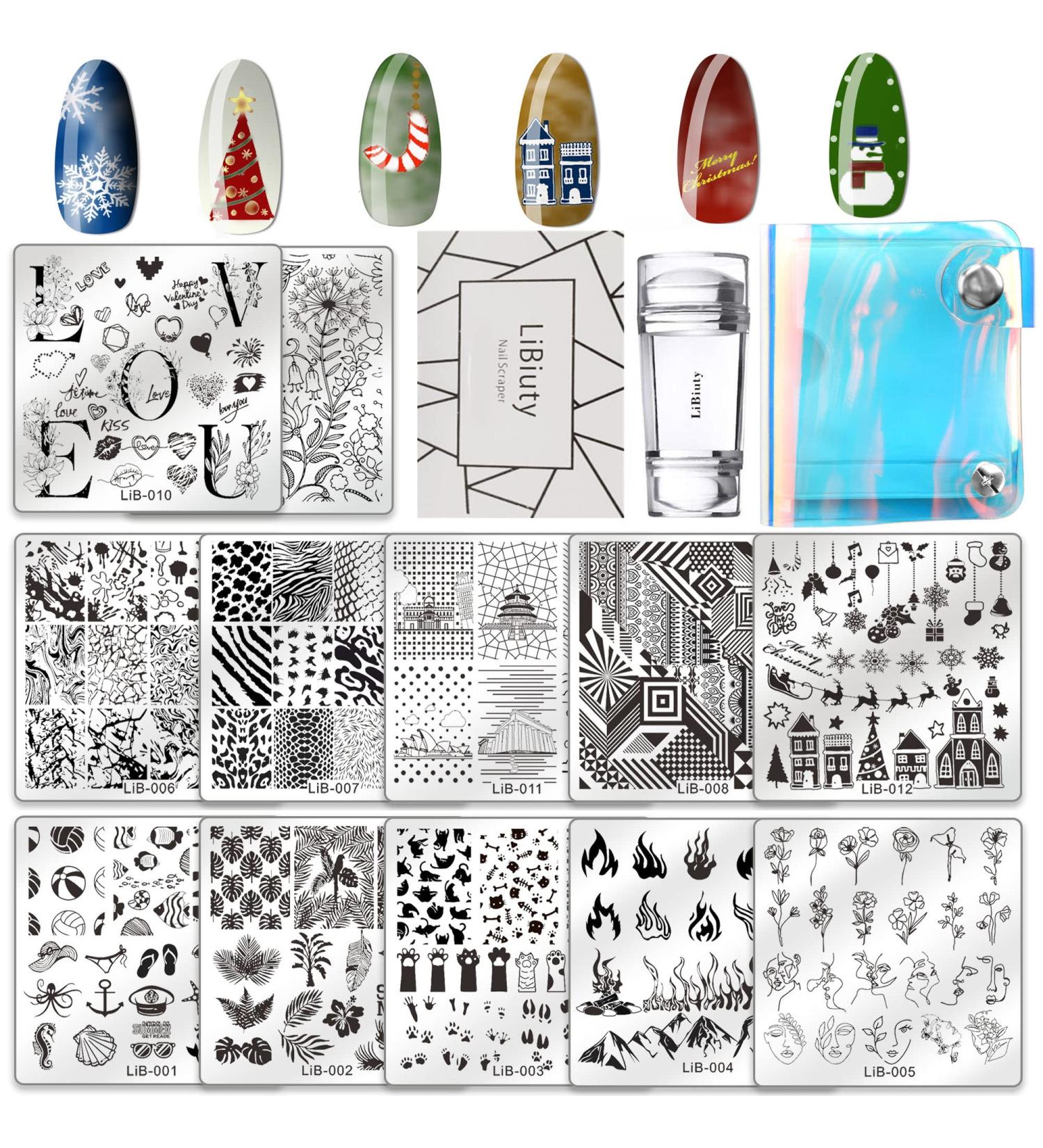 JEEWHEET 12pcs Nail Stamping Templates Plate Set for Nail Art - Summer Rose, Flower, Animal, Mandala, Mermaid, Christmas Designs - Includes Scraper, Silicone Stamper, Storage Bag - Stamping Plates - Buy Online on GoSupps.com