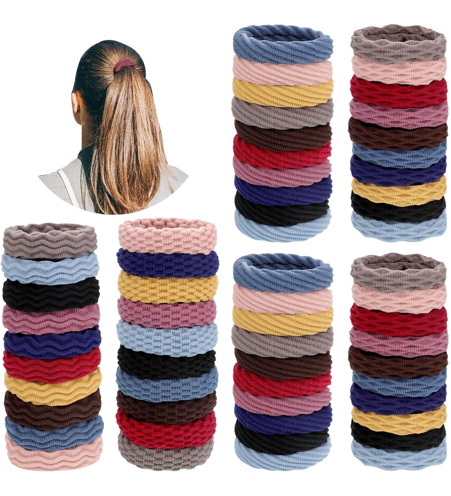 60 Seamless Cotton Hair Ties Ponytail Holders for Women/Girls - Elastic, No Crease, Lightweight - 4 Styles (Mixed Color) - 60 Count - Buy Online on GoSupps.com