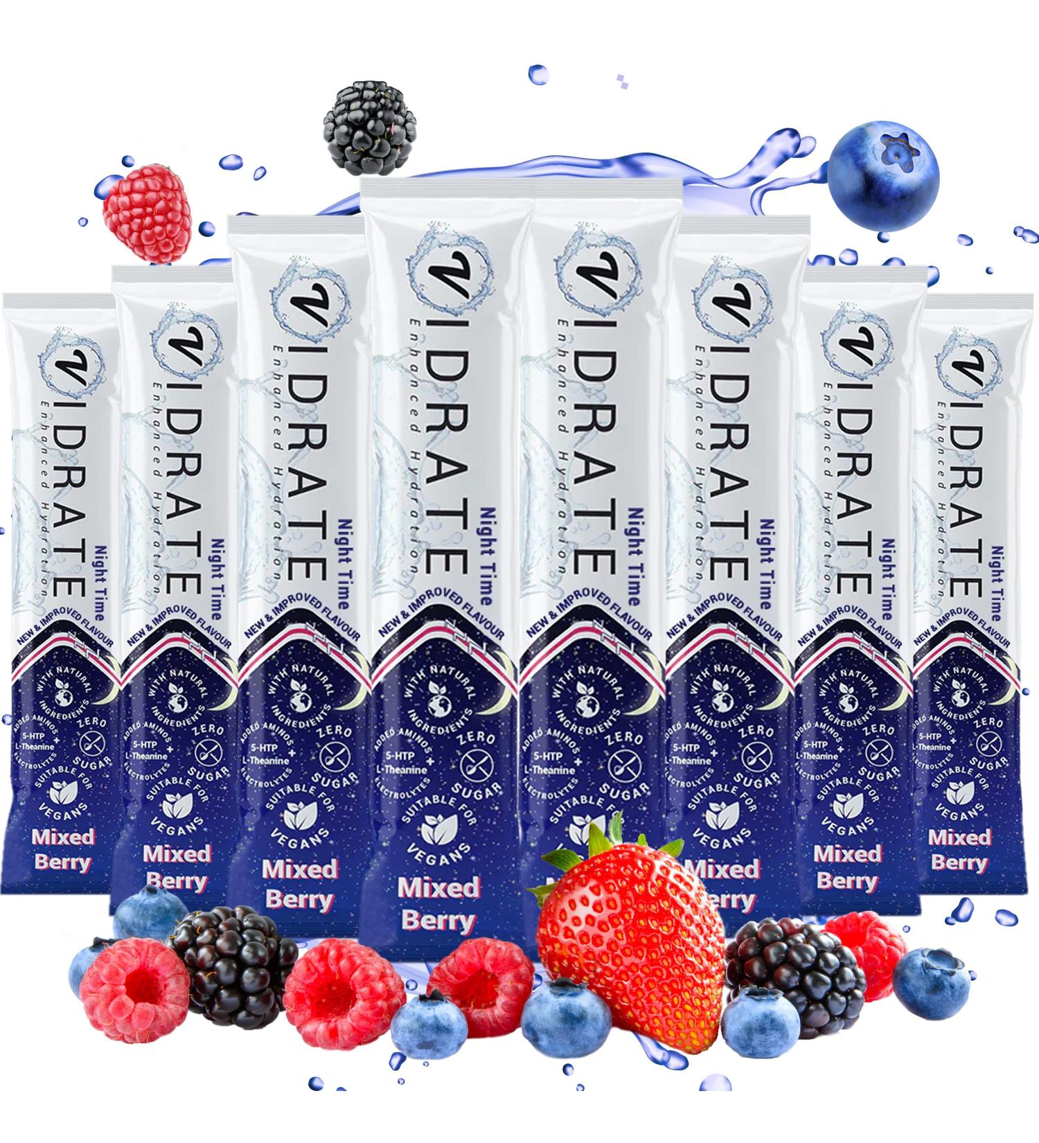ViDrate Night Time Mixed Berry Electrolytes Powder - 8 Sachets, Sugar-Free Hydration with Vitamins - Replenish Electrolytes and Stay Hydrated - Buy Online on GoSupps.com