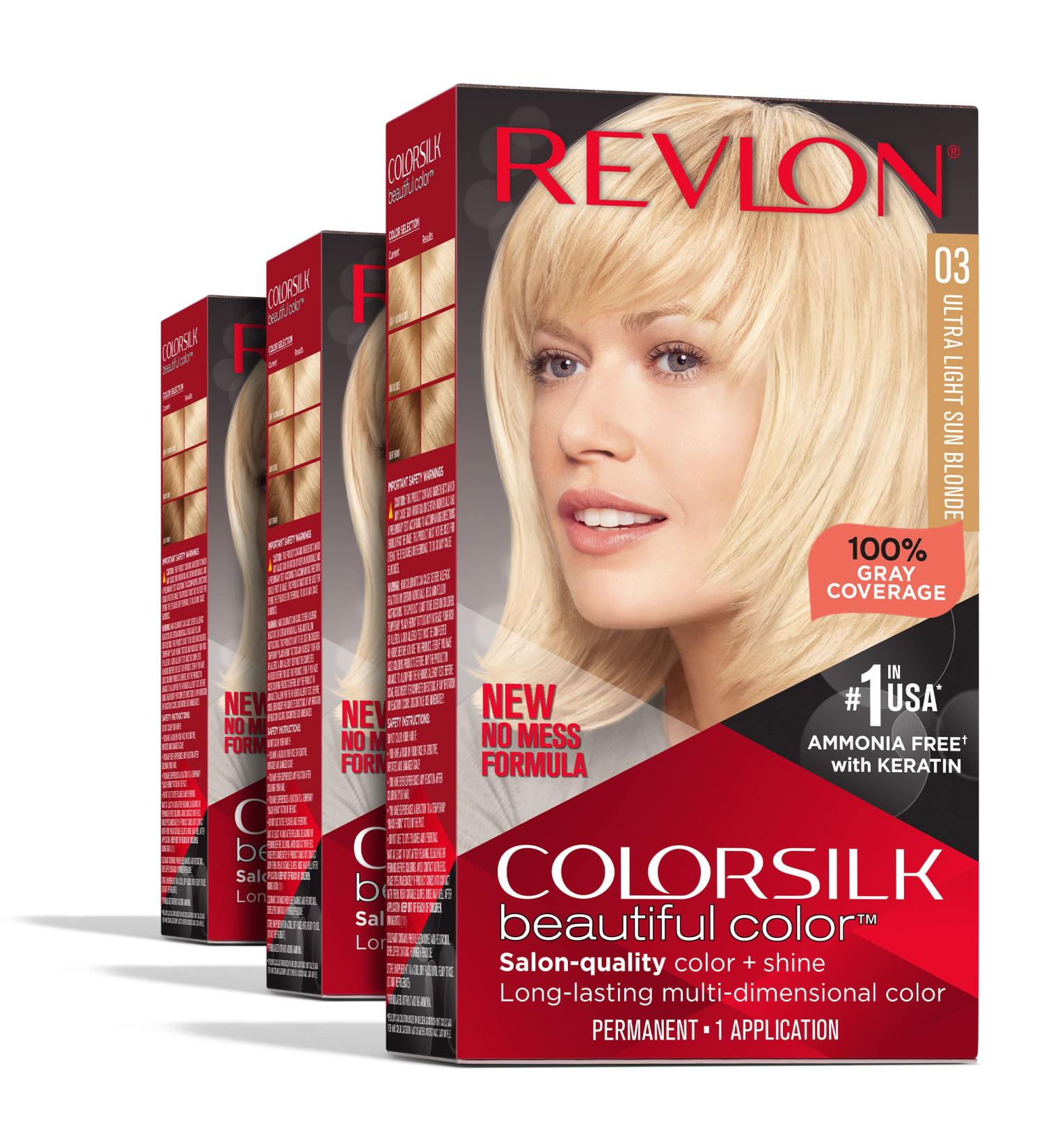 Revlon Colorsilk Permanent Hair Color - 03 Ultra Light Sun Blonde (Pack of 3) | Ammonia-Free, 100% Gray Coverage, Keratin & Amino Acids - Buy Online on GoSupps.com