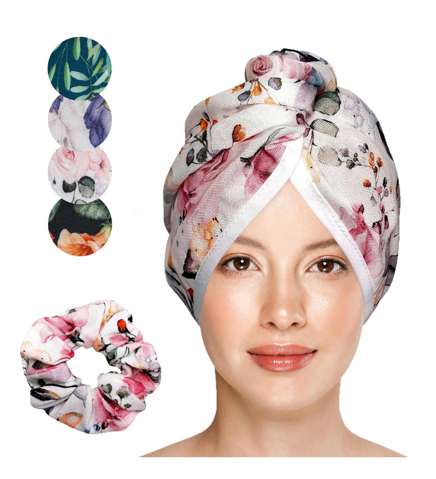 Jocero Bamboo Hair Turban | Eco-Friendly Hair Towel for Women | Long Hair Turban with Button | Stylish Pink & White Bamboo Towel - Buy Online on GoSupps.com
