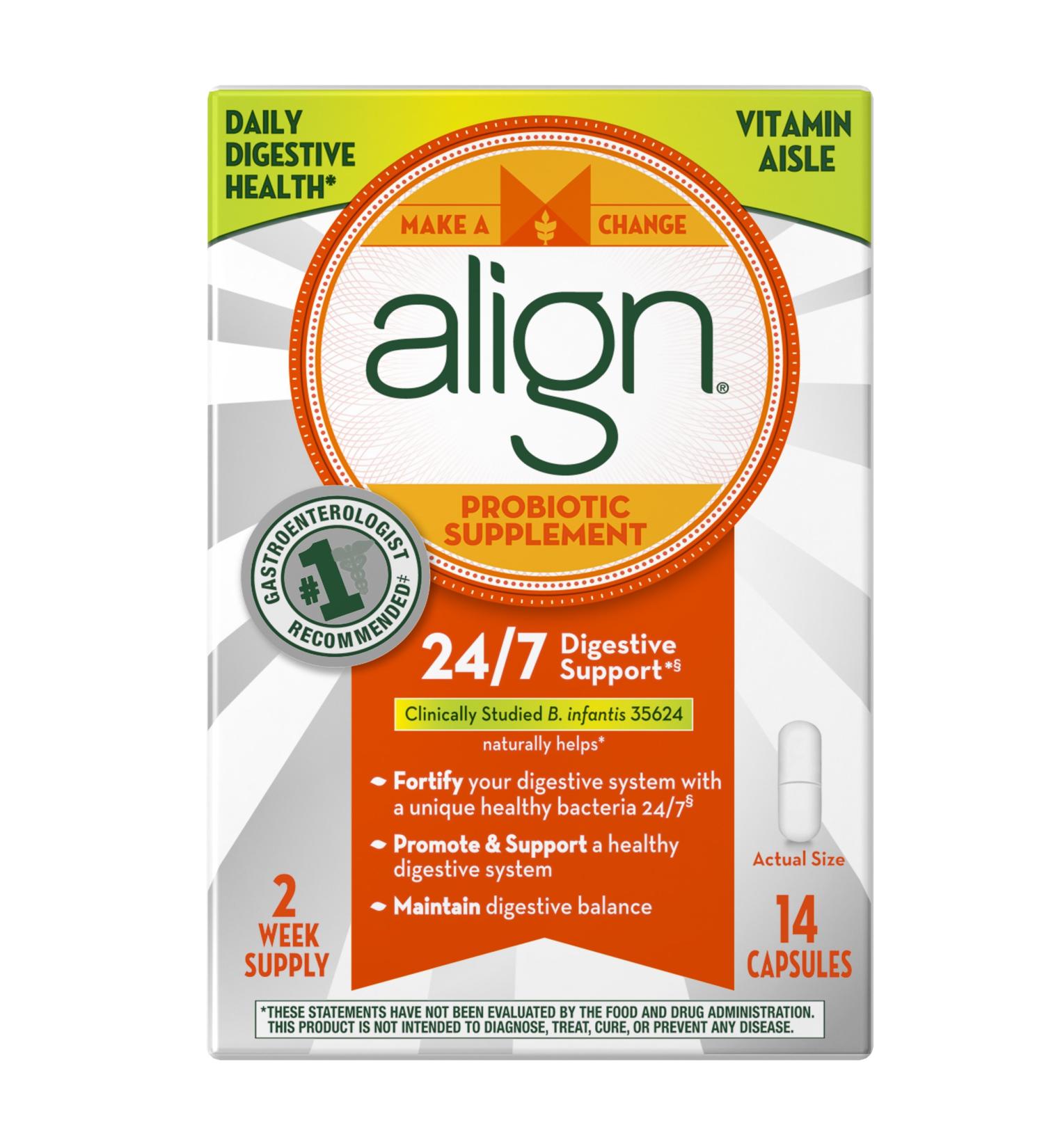 Align Probiotic Supplement with Bifantis 14 Capsules - Digestive Support 24/7 - Buy Online on GoSupps.com