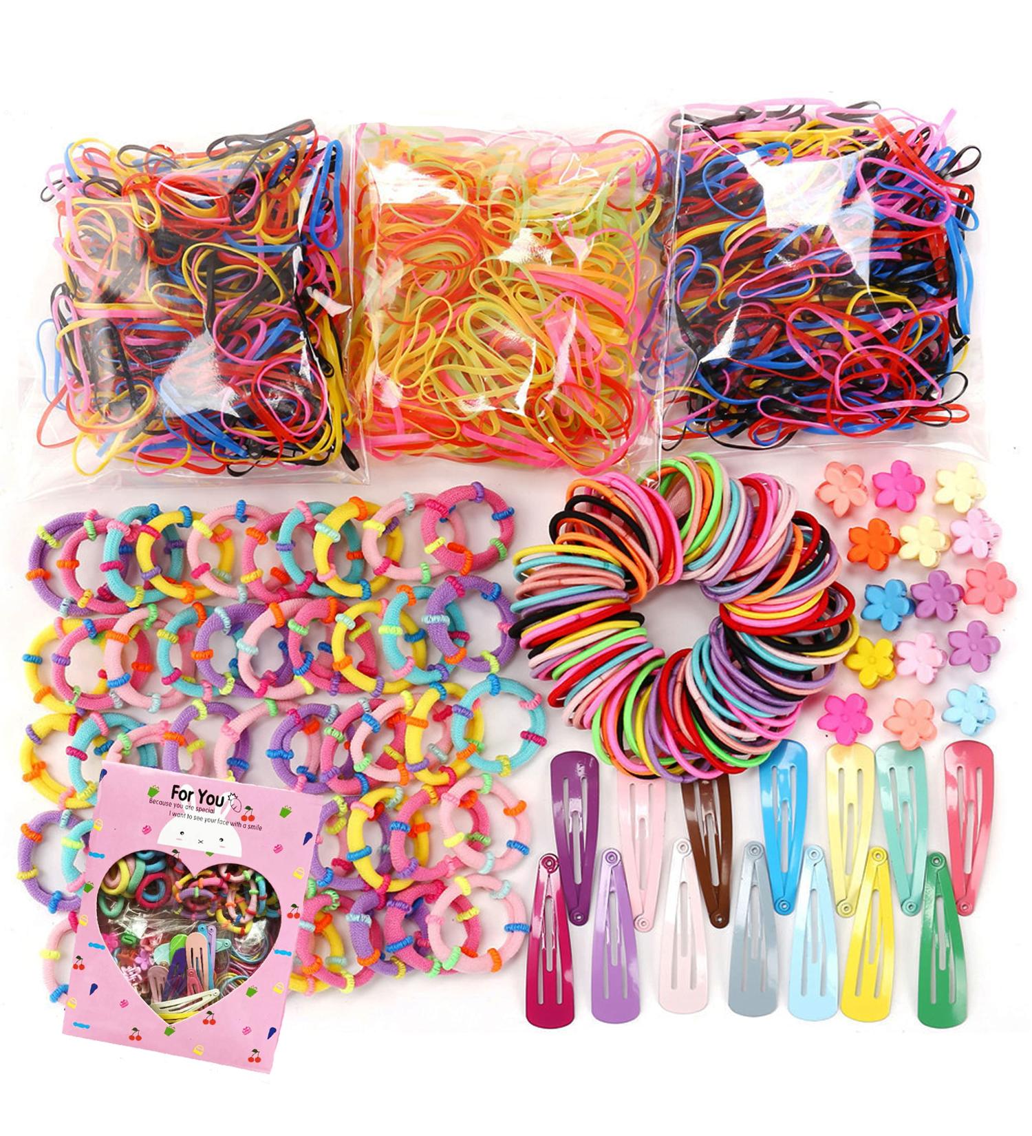 780PCS Clear Elastic Hair Bands & Mini Claw Clips Set for Girls| Hair Ties Kit with Storage Box| Rubber Bands for Children| Assorted Colors - Buy Online on GoSupps.com