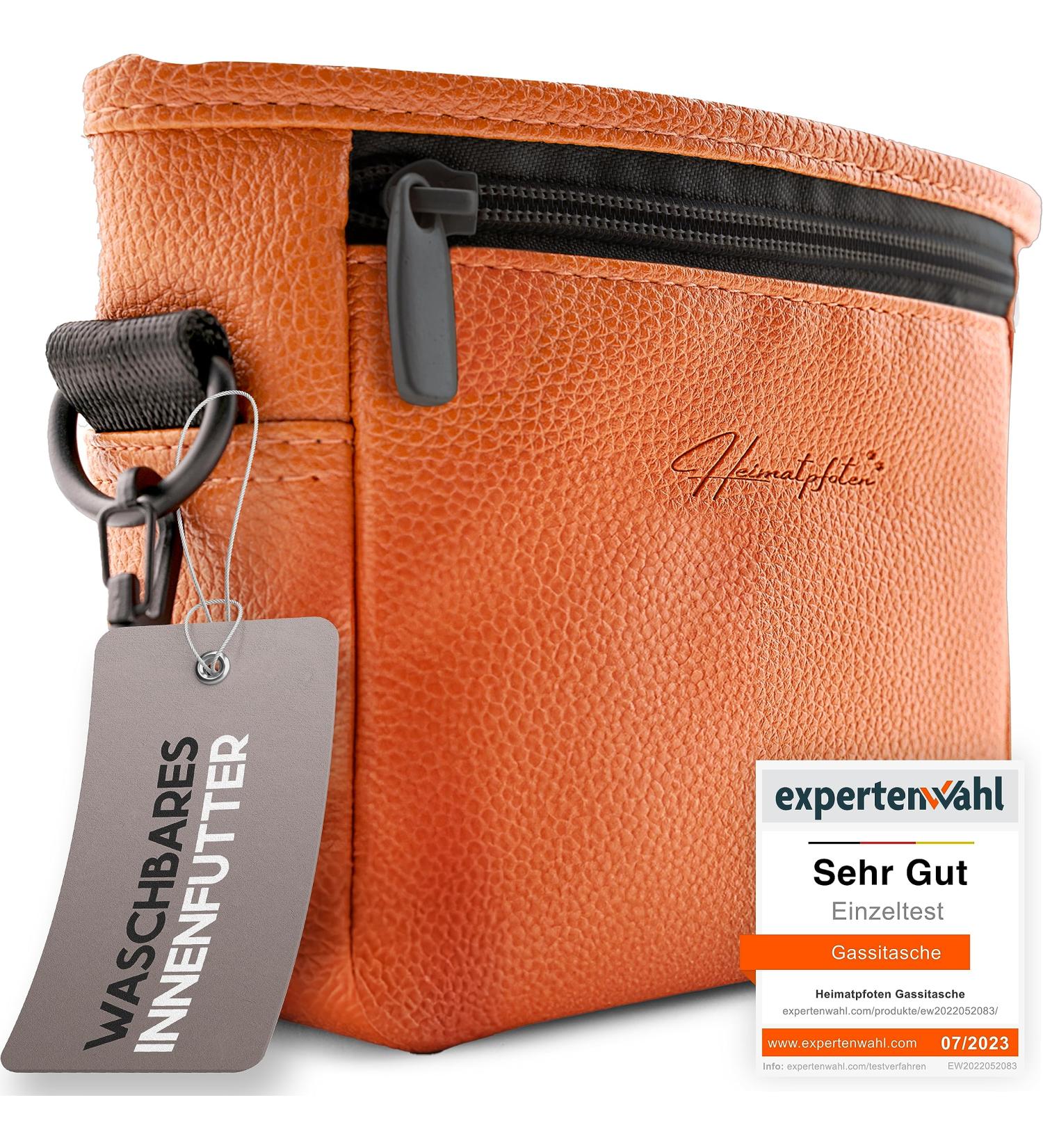 Heimatpfoten Leather Imitation Dog Feeding Bags - One-Hand Magnetic Closure - Cognac Brown - Buy Online on GoSupps.com