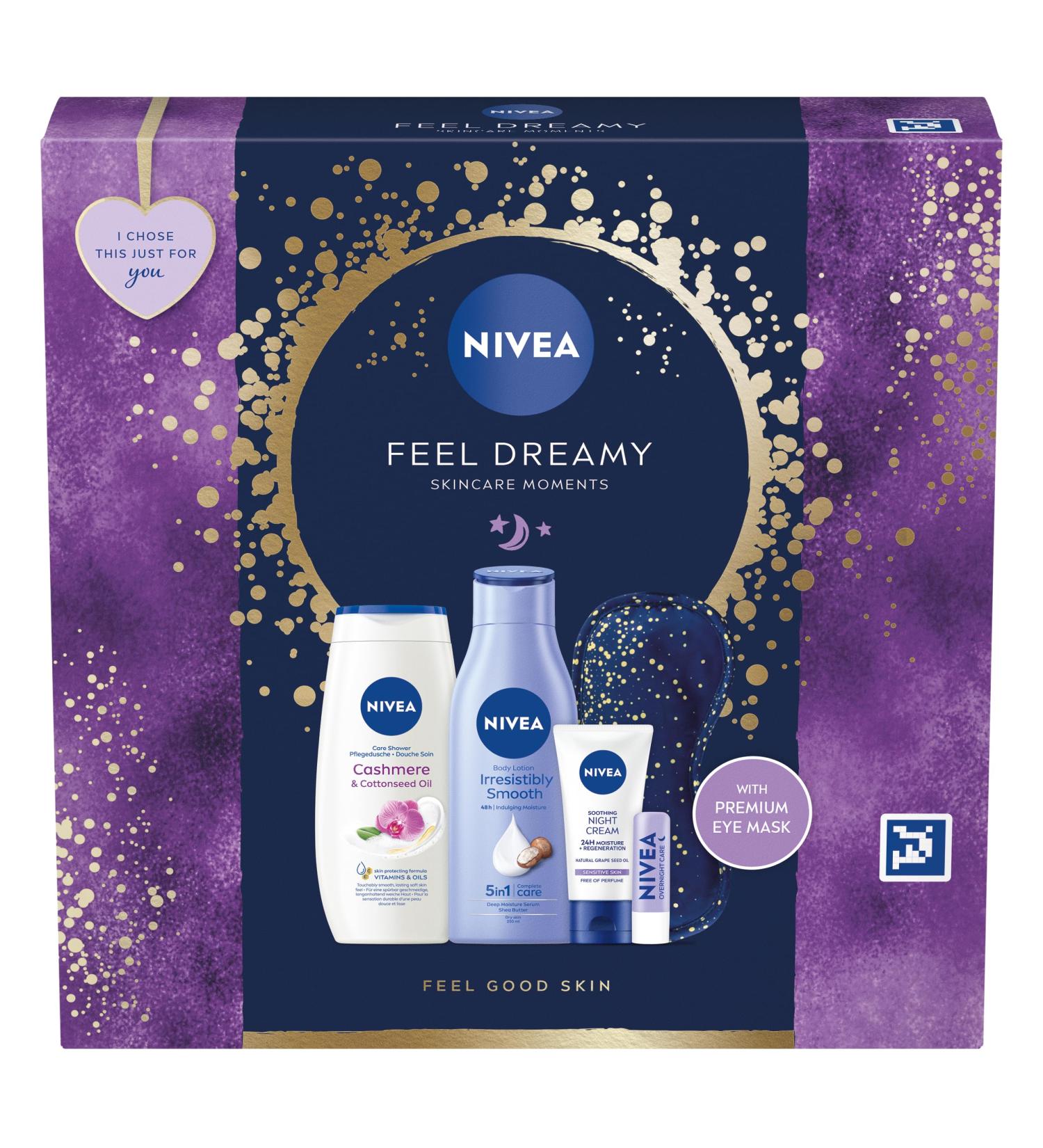 NIVEA Feel Dreamy Gift Set (5 Products) Women's Gift Set with Beauty Products Includes Shower Cream Body Lotion Night Cream Lip Balm and Eye Mask - Buy Online on GoSupps.com