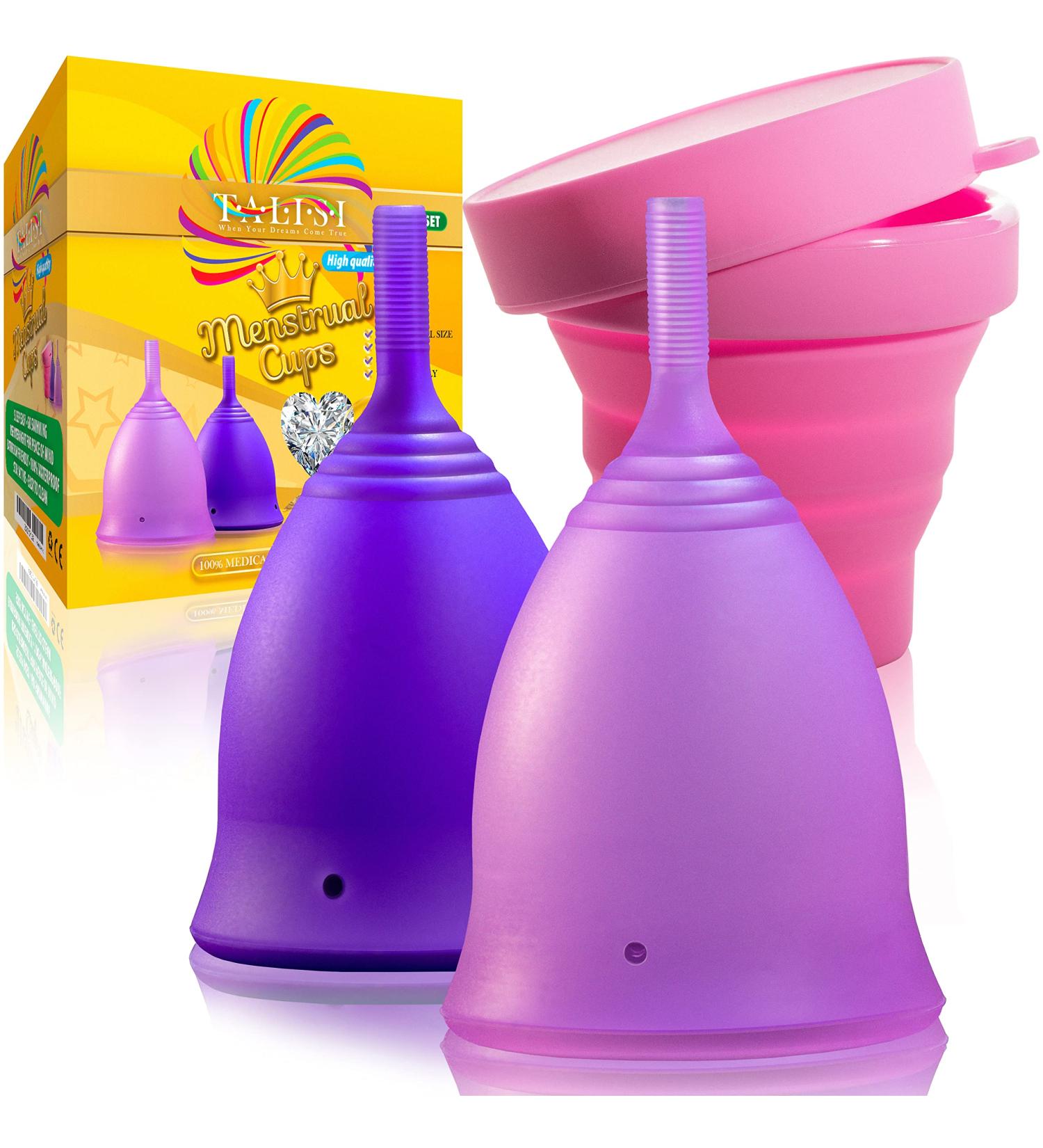 Talisi Reusable Menstrual Cups - Set of 2 for Women | Eco-Friendly Feminine Hygiene | Collapsible Sterilization | Regular & Heavy Flow | Small & Large | Alternative to Tampons & Pads - Buy Online on GoSupps.com