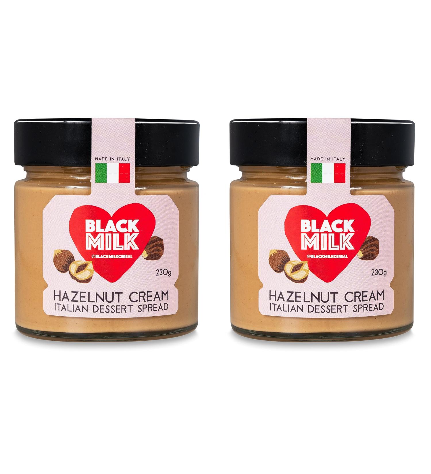 Black Milk Hazelnut Cream Spread 2x230g - Made In Italy - Bake or Spread - Gluten Free - Two Jars - Buy Online on GoSupps.com