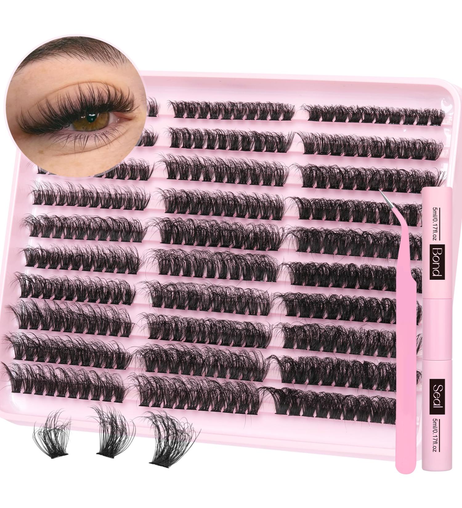 Fluffy Lash Extension Kit - 60D 80D 100D Lash Clusters | 300PCS Individual Eyelashes with Bond Seal & Tweezers - TNFVLONEINS - Buy Online on GoSupps.com